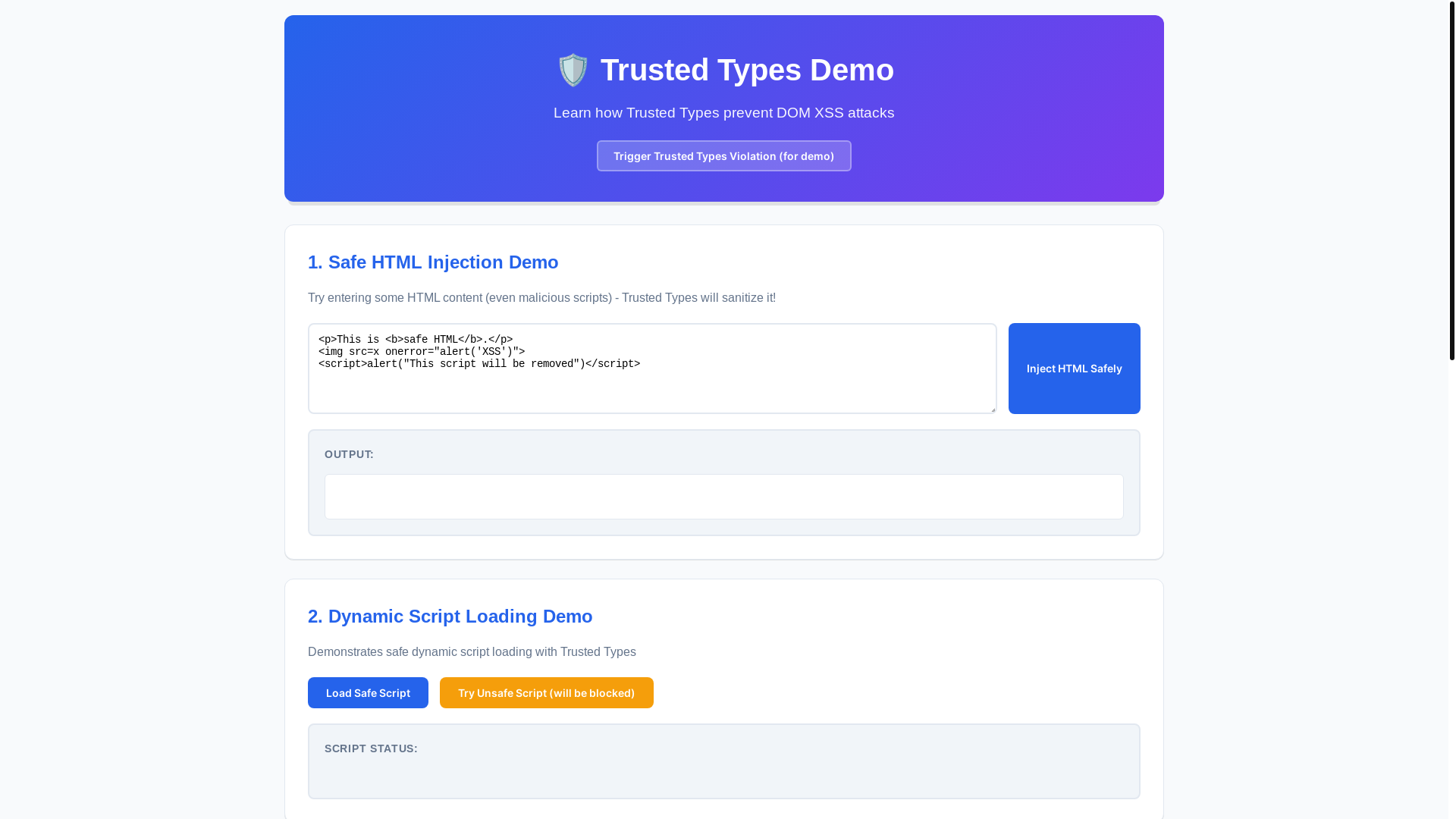 website screenshot of https://trustedtypesdemo.com/