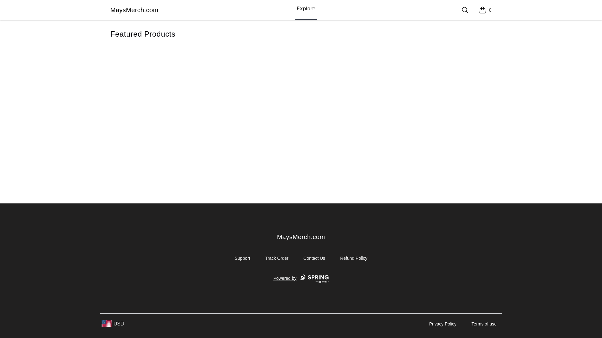 website screenshot of https://maysmerch.com/