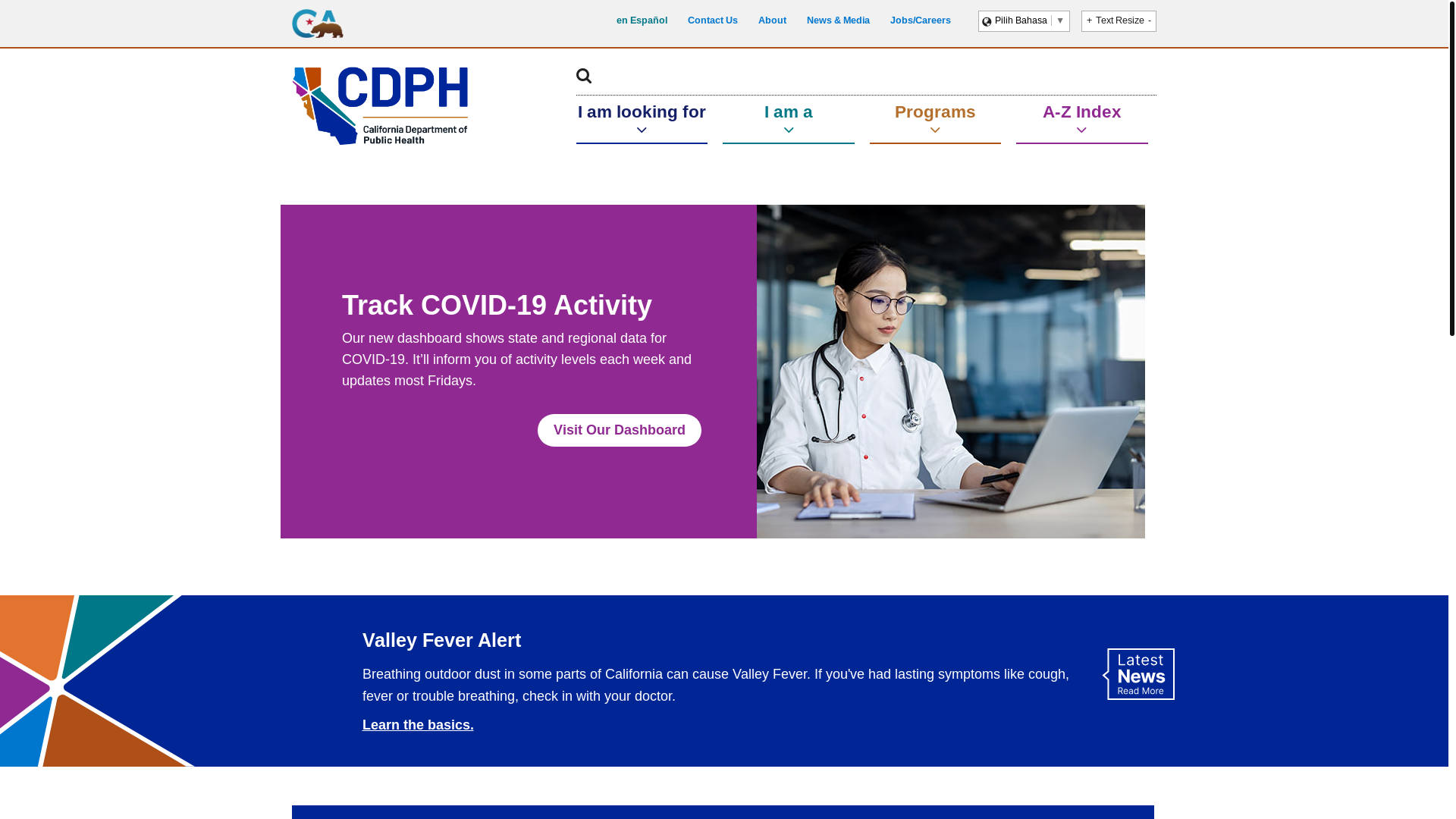 website screenshot of https://www.cdph.ca.gov/