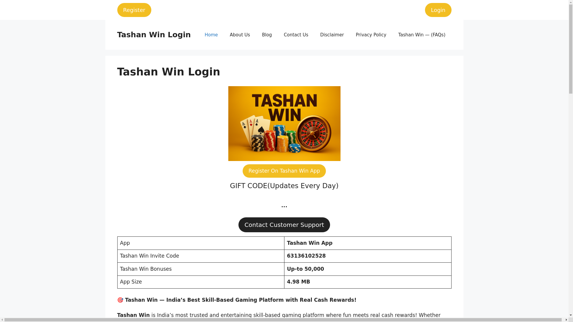 website screenshot of https://tashanwinslots.com/