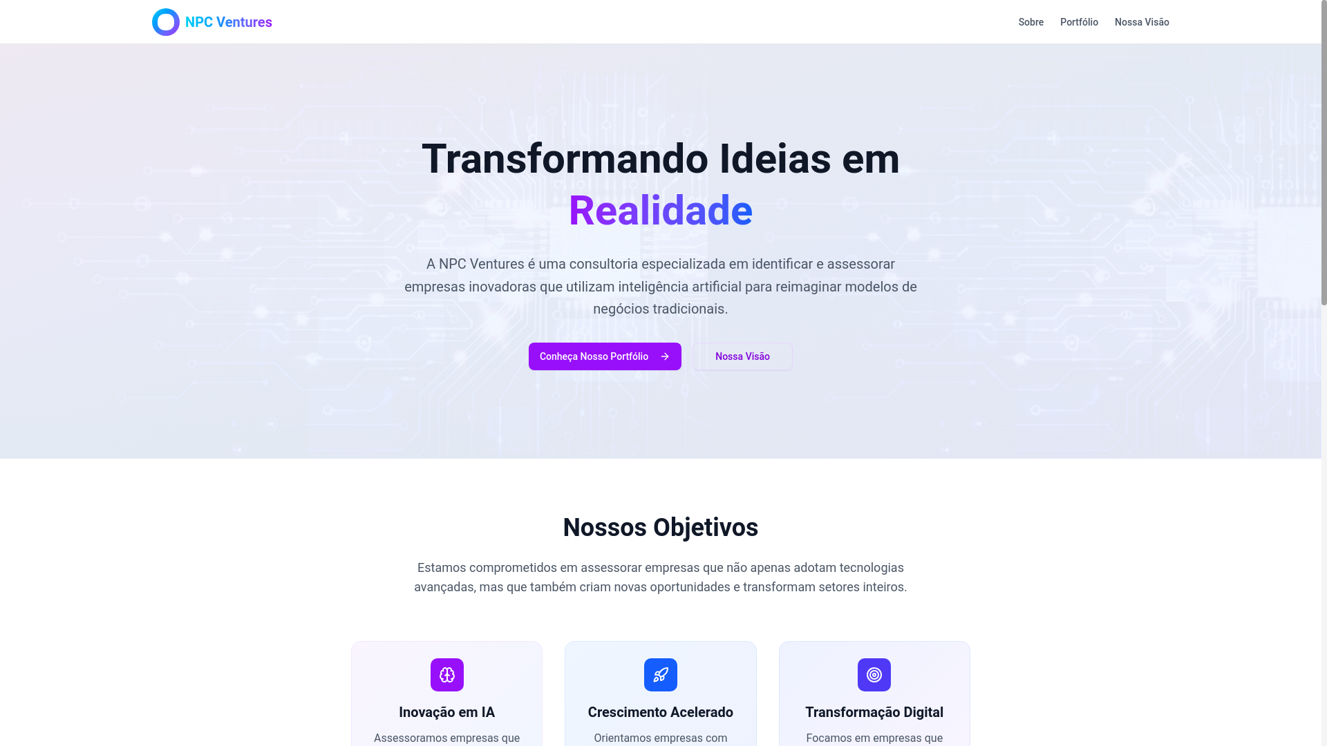 website screenshot of https://npcventures.com.br/
