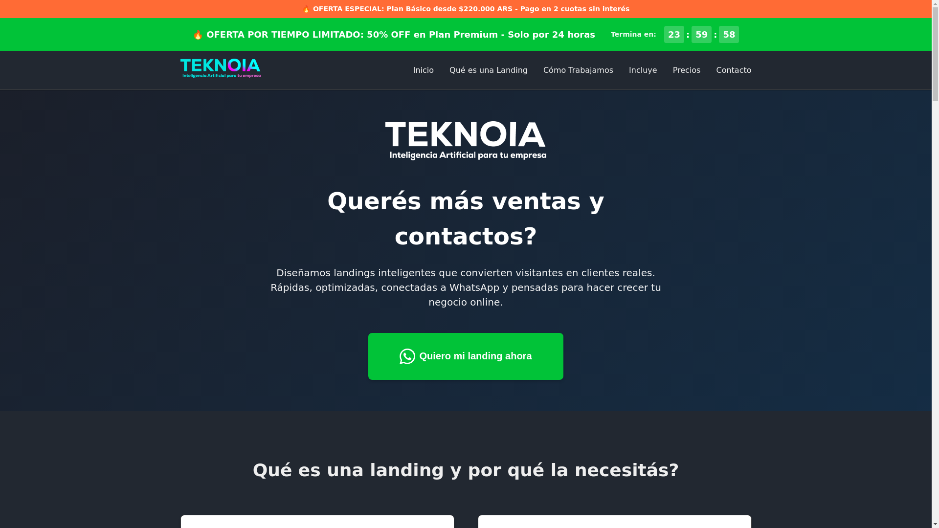 website screenshot of https://teknoialandings.com/