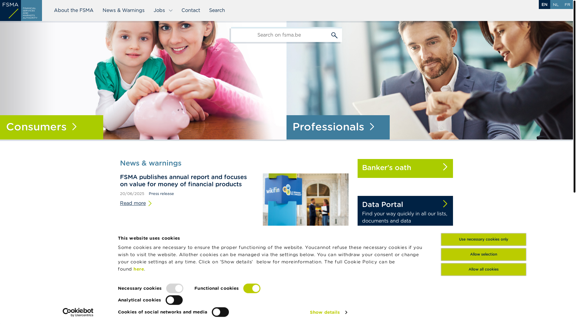 website screenshot of https://www.fsma.be/