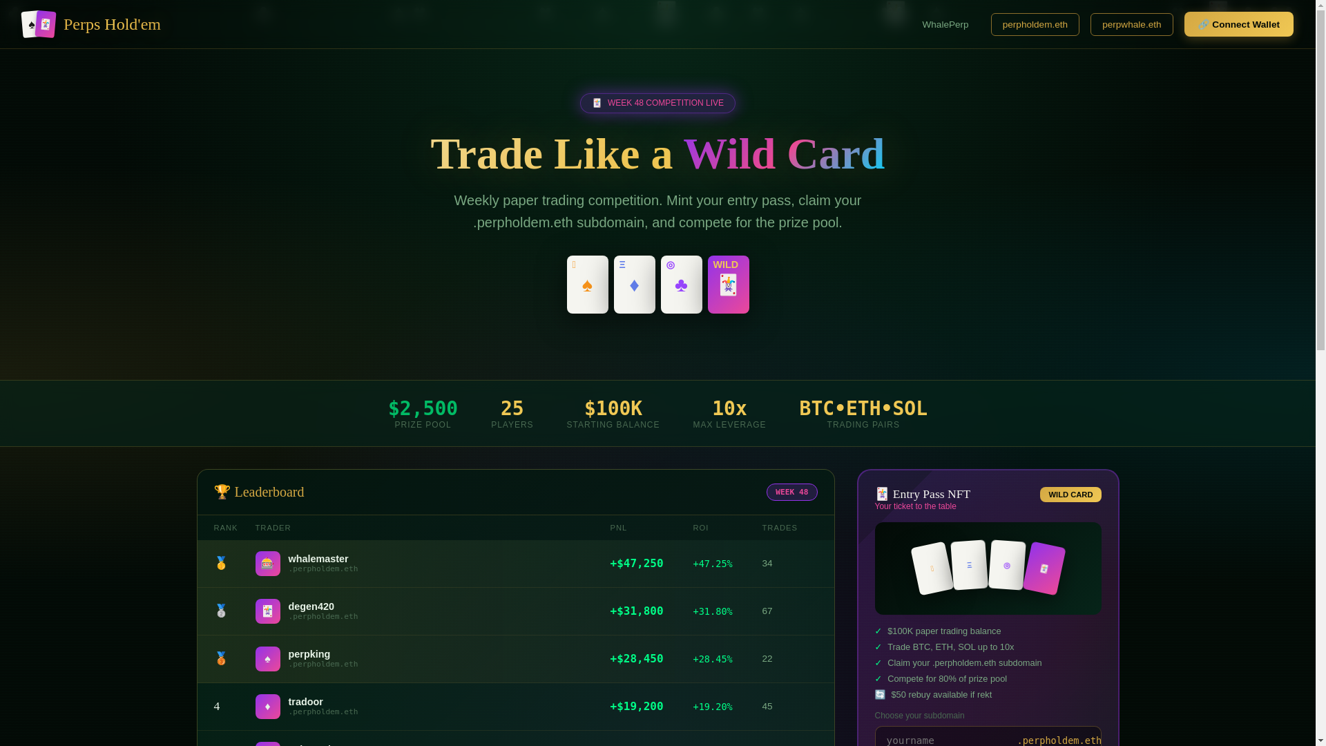 website screenshot of https://perpholdem.com/