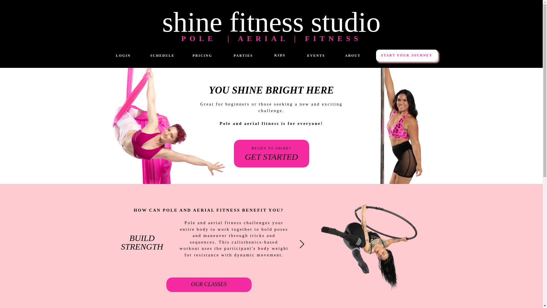 website screenshot of https://shineaerialfitness.com/