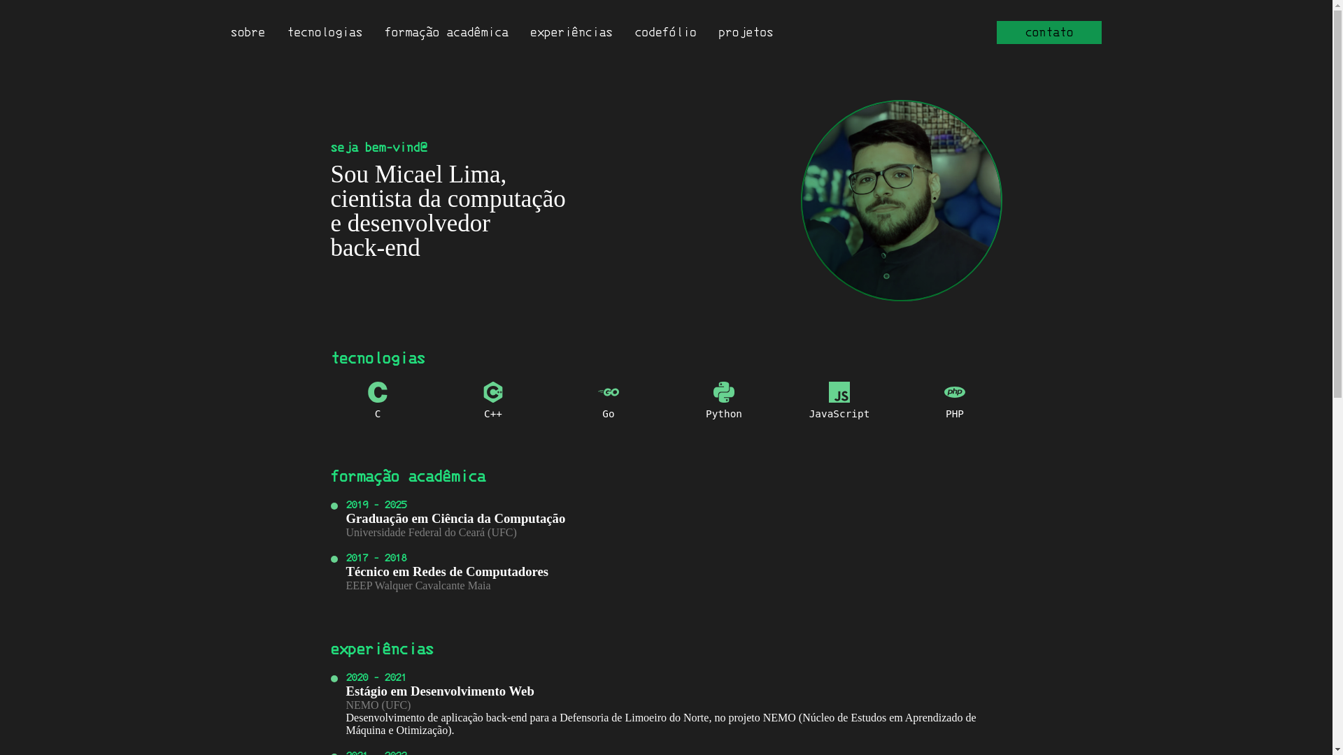 website screenshot of https://micael.cc/