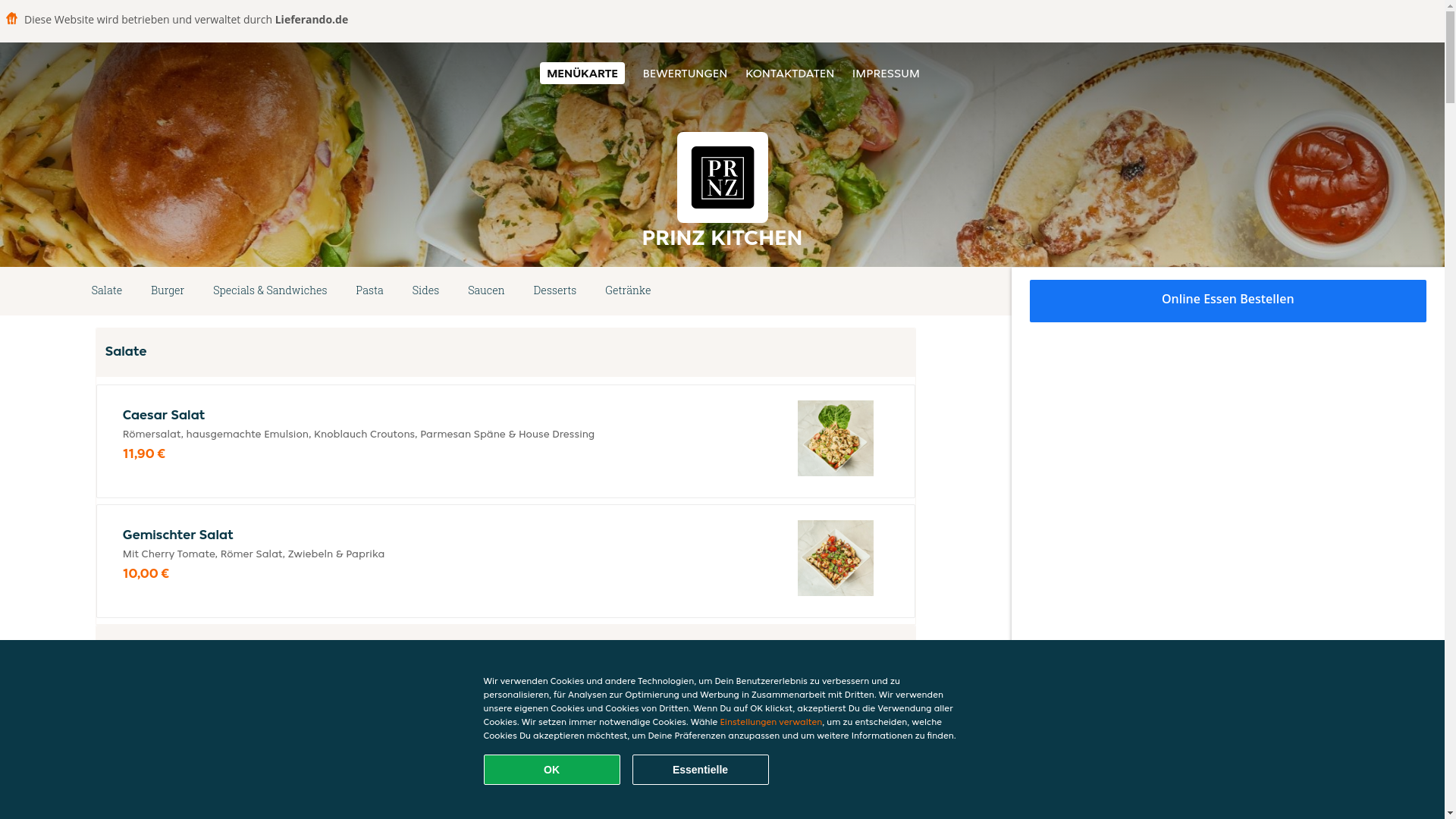 website screenshot of https://prinzkitchen-berlin.de/