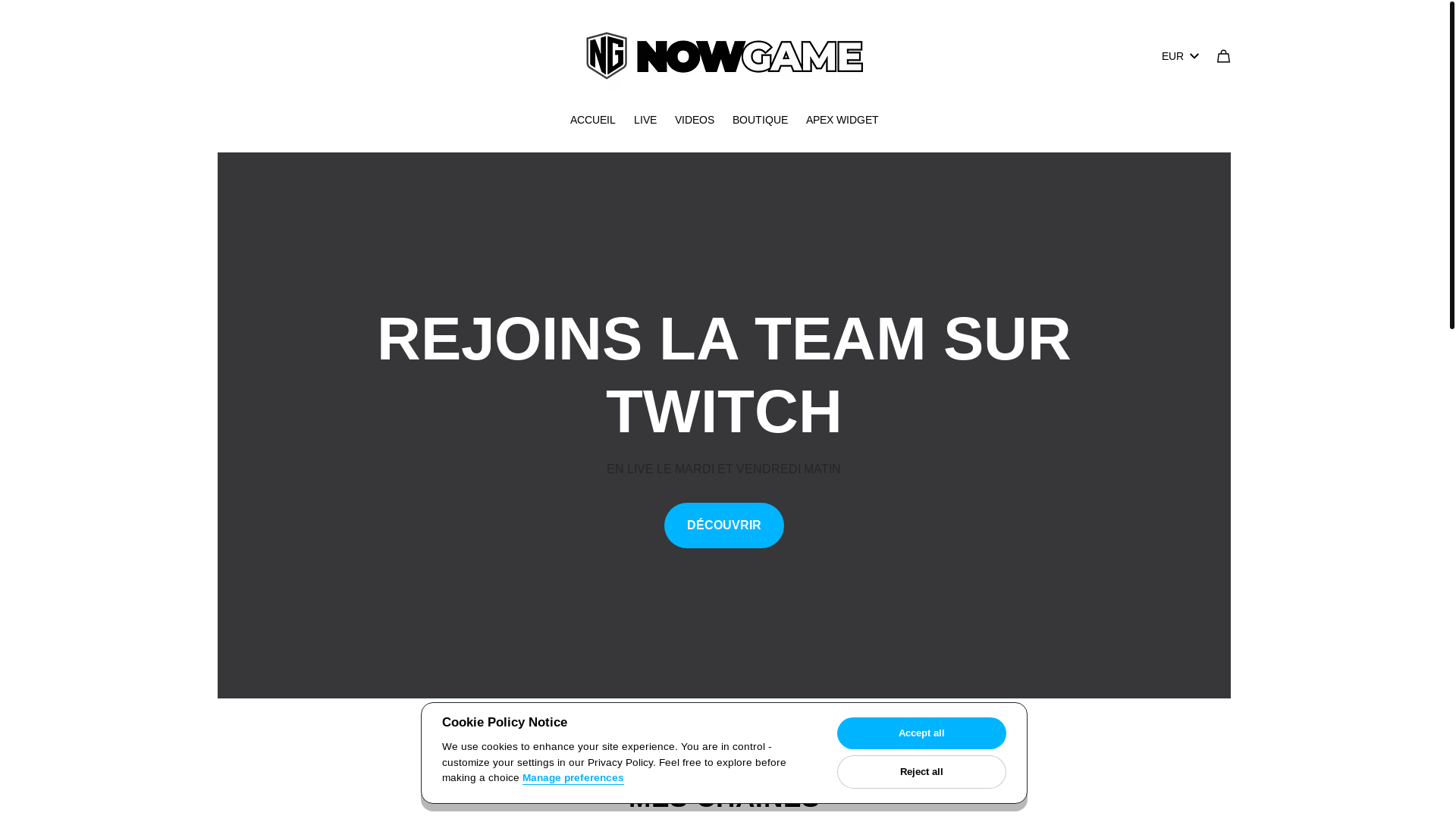 website screenshot of https://nowgame.fr/