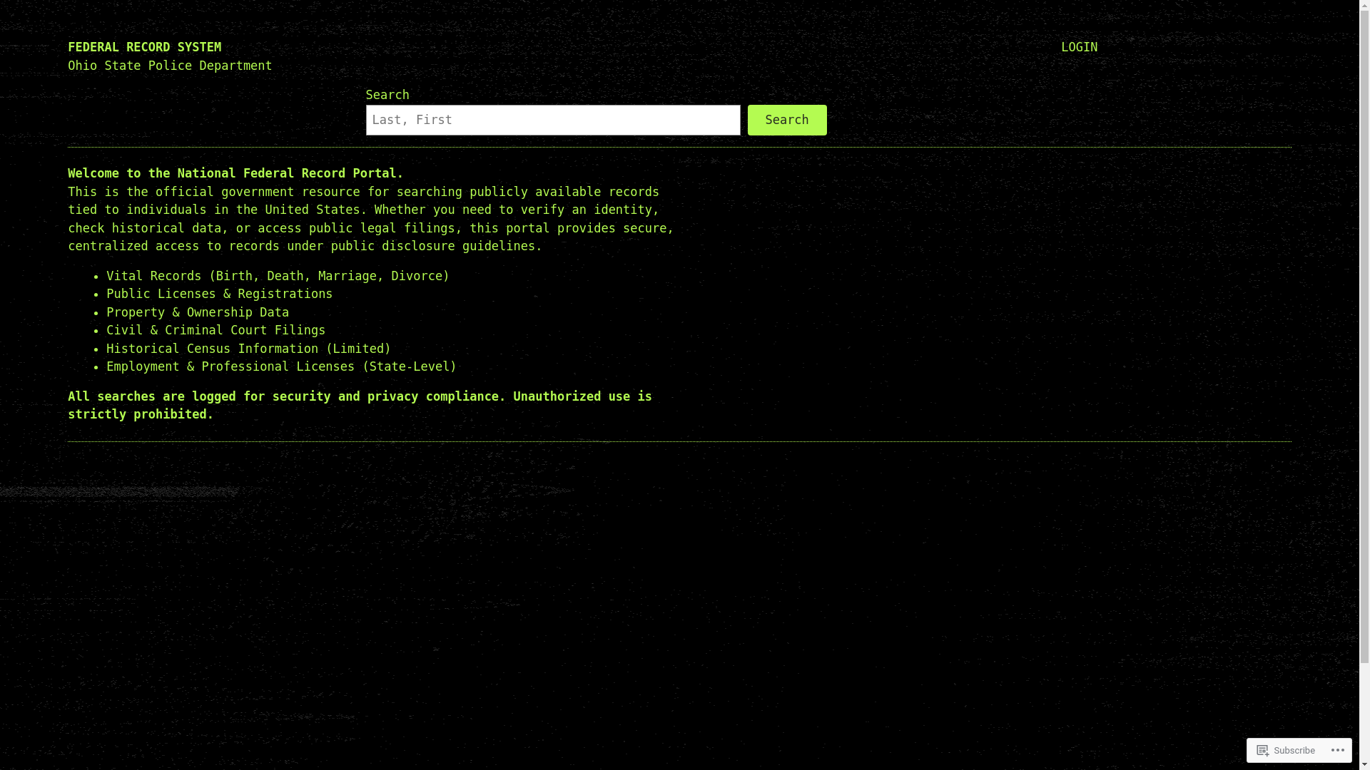 website screenshot of https://federalrecordsystem.com/
