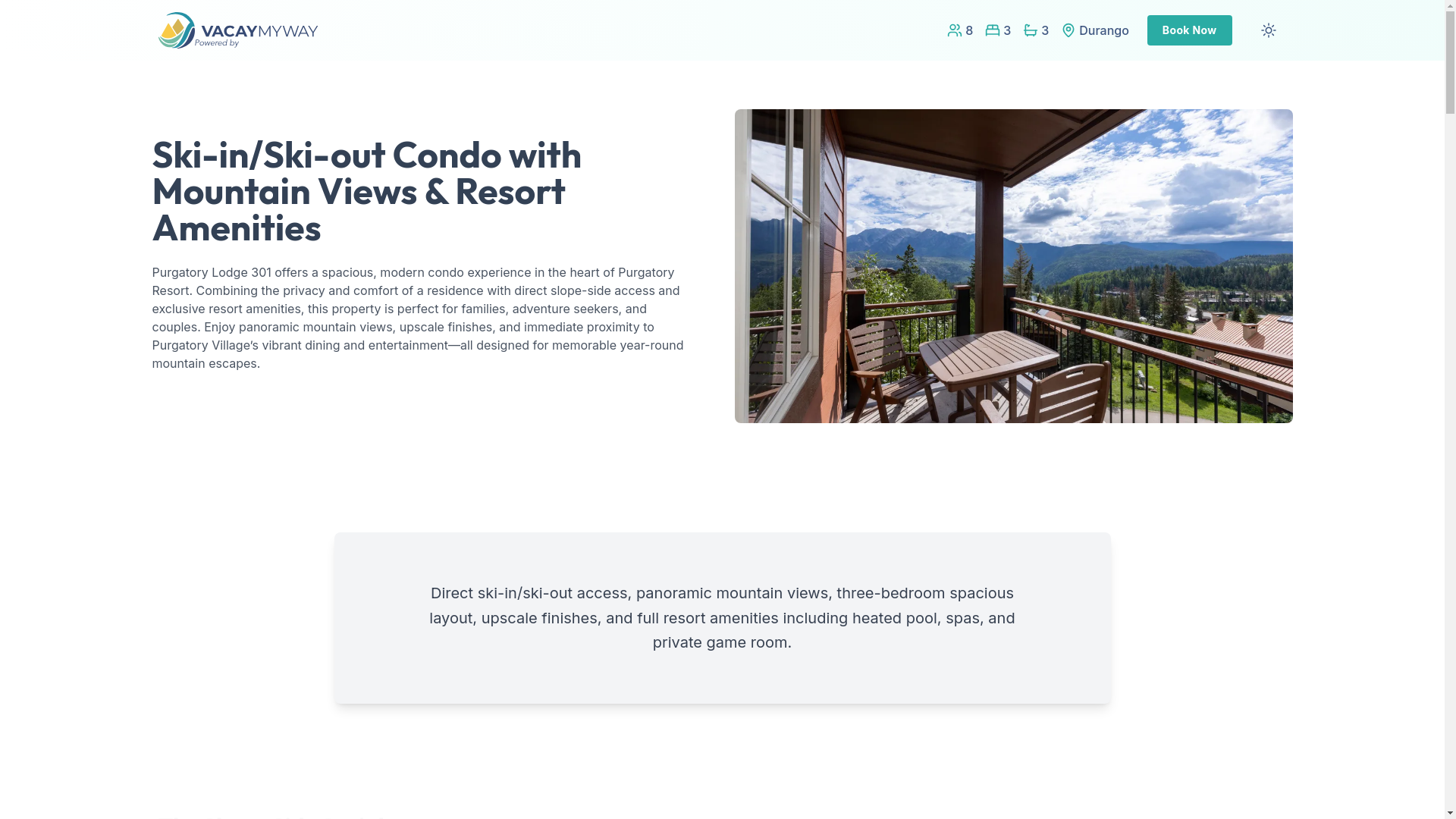 website screenshot of https://radiantdurango.vacations/