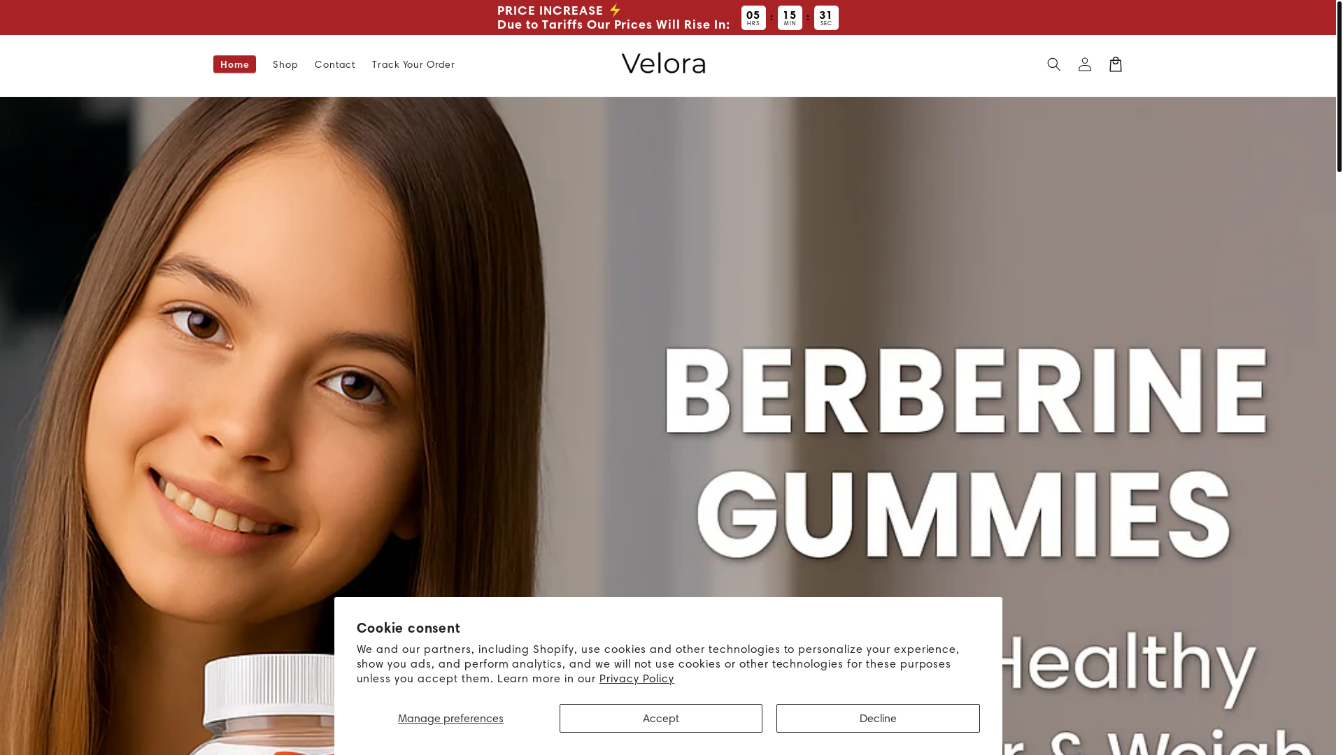 website screenshot of https://itryvelora.com/