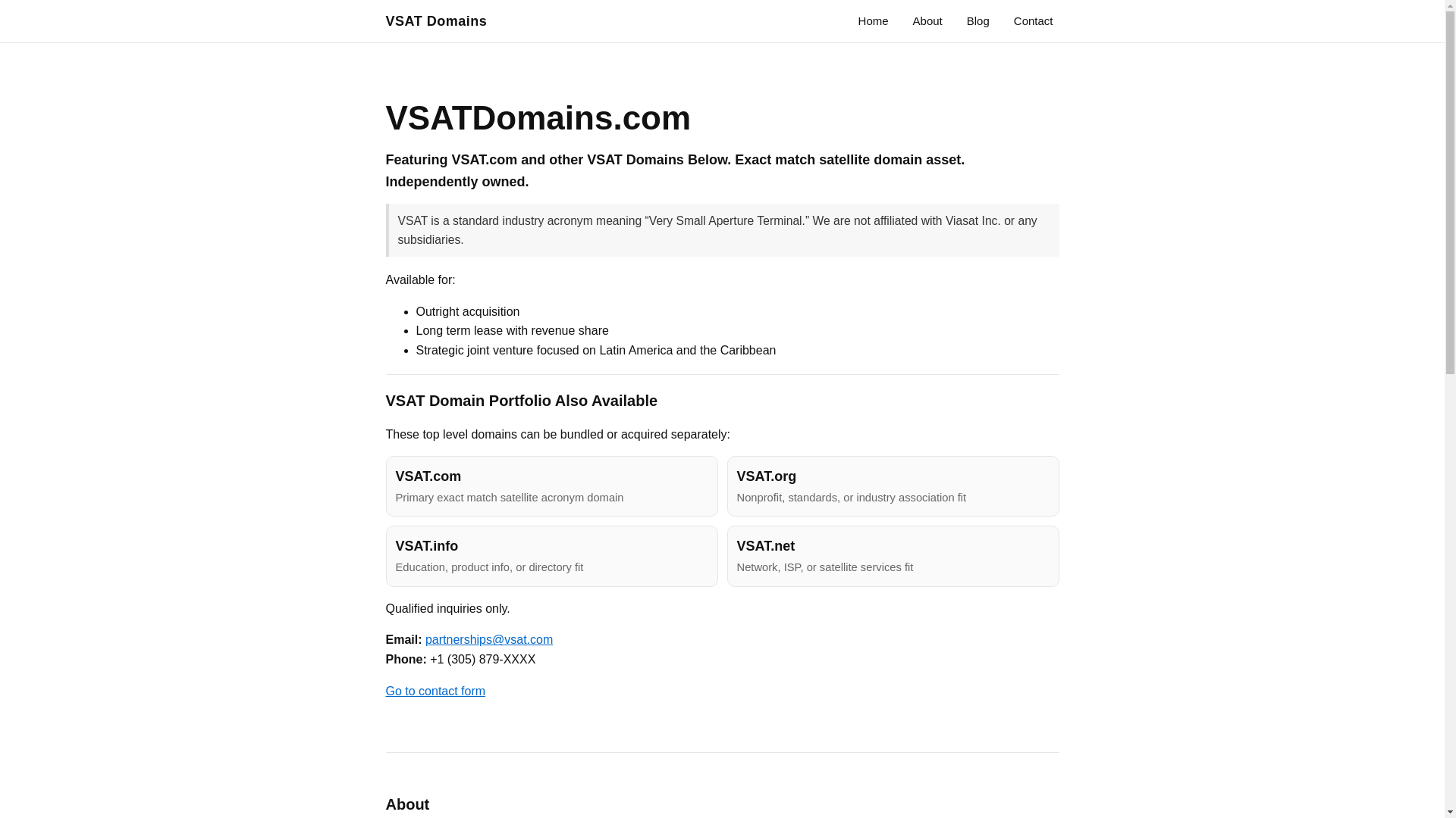 website screenshot of https://vsatdomains.com/