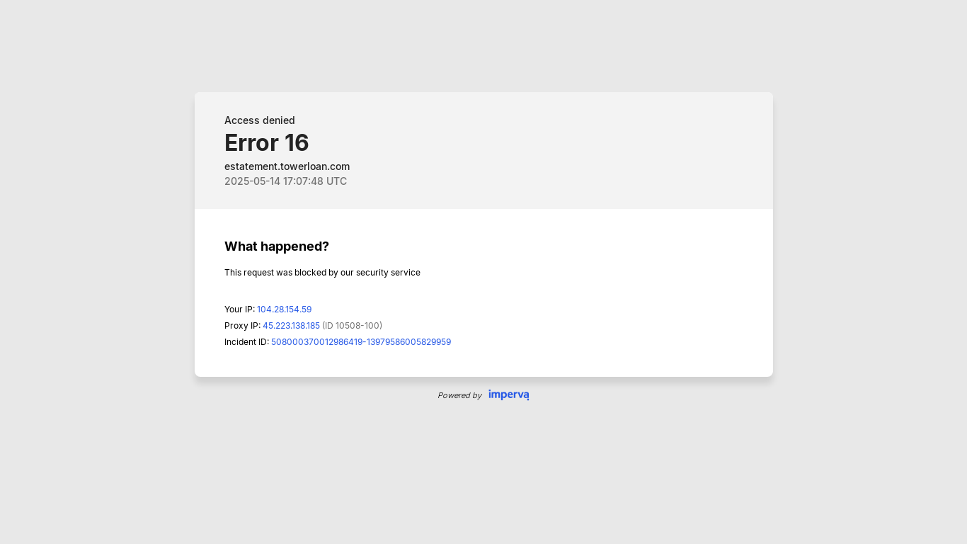website screenshot of https://estatement.towerloan.com/