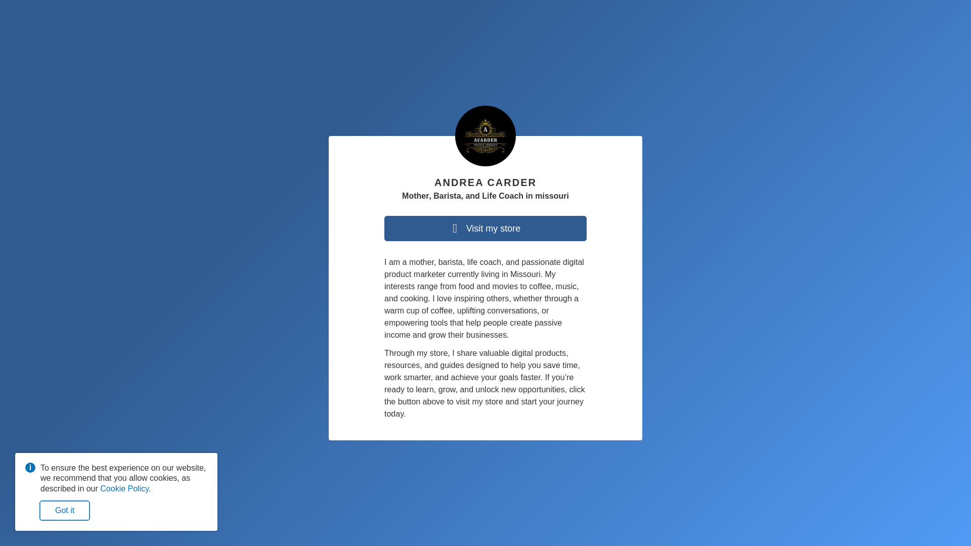 website screenshot of https://andreacarder.com/