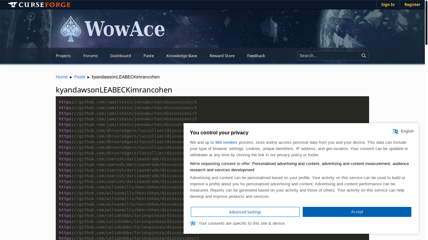website screenshot of https://www.wowace.com/paste/42d720a6
