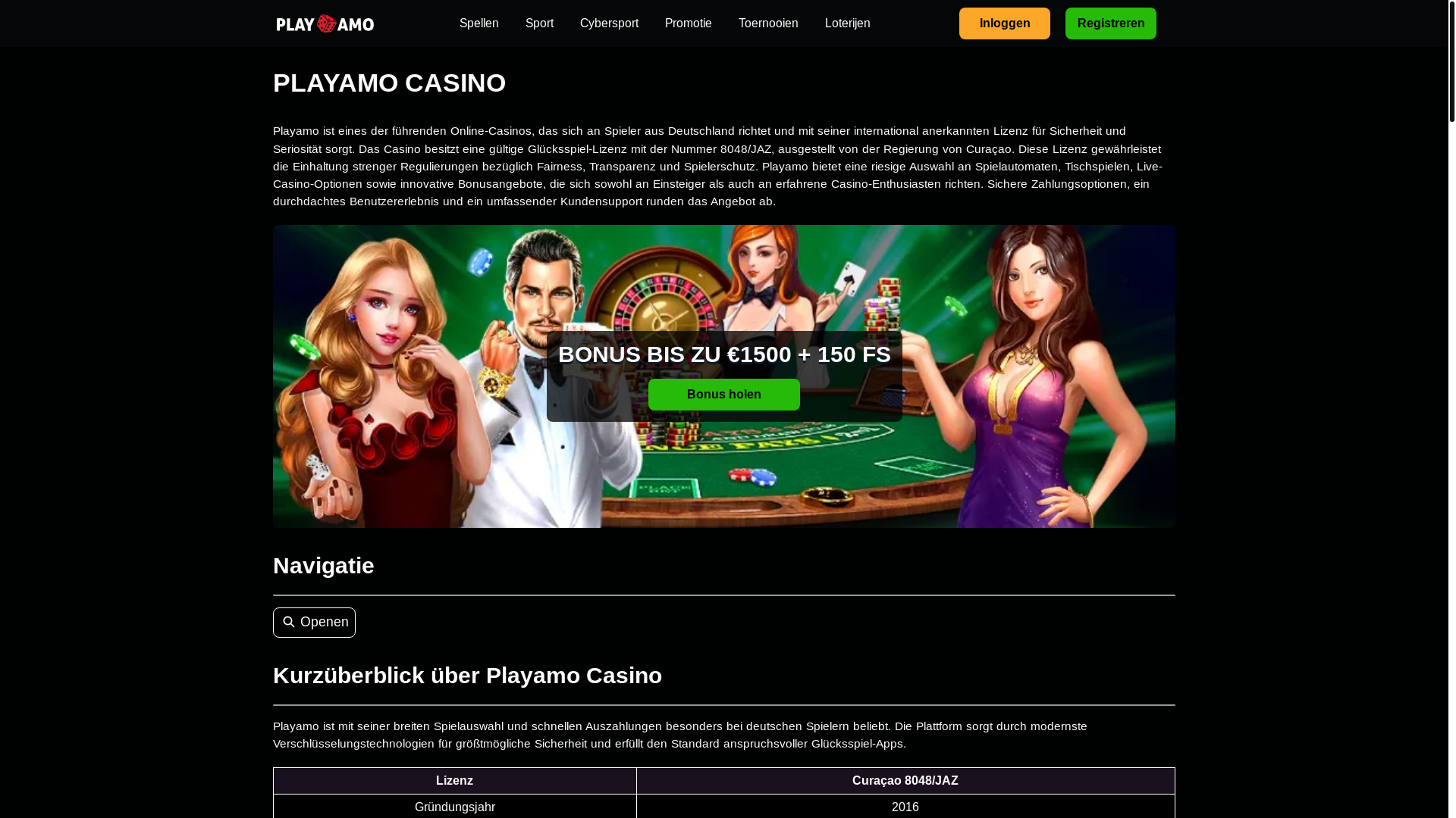 website screenshot of https://playamocasino.de/