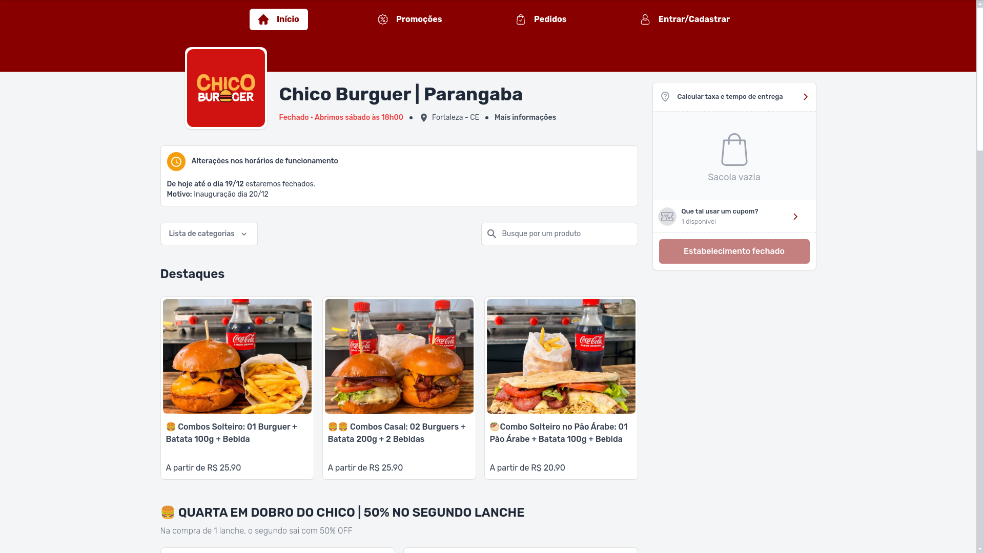 website screenshot of https://chicoburguer.com.br/