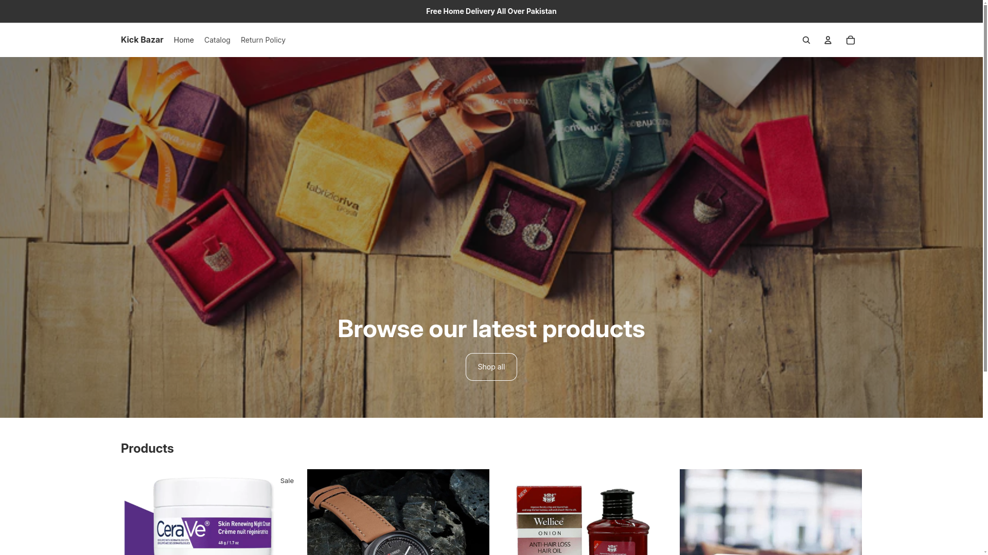 website screenshot of https://kickbazar.store/