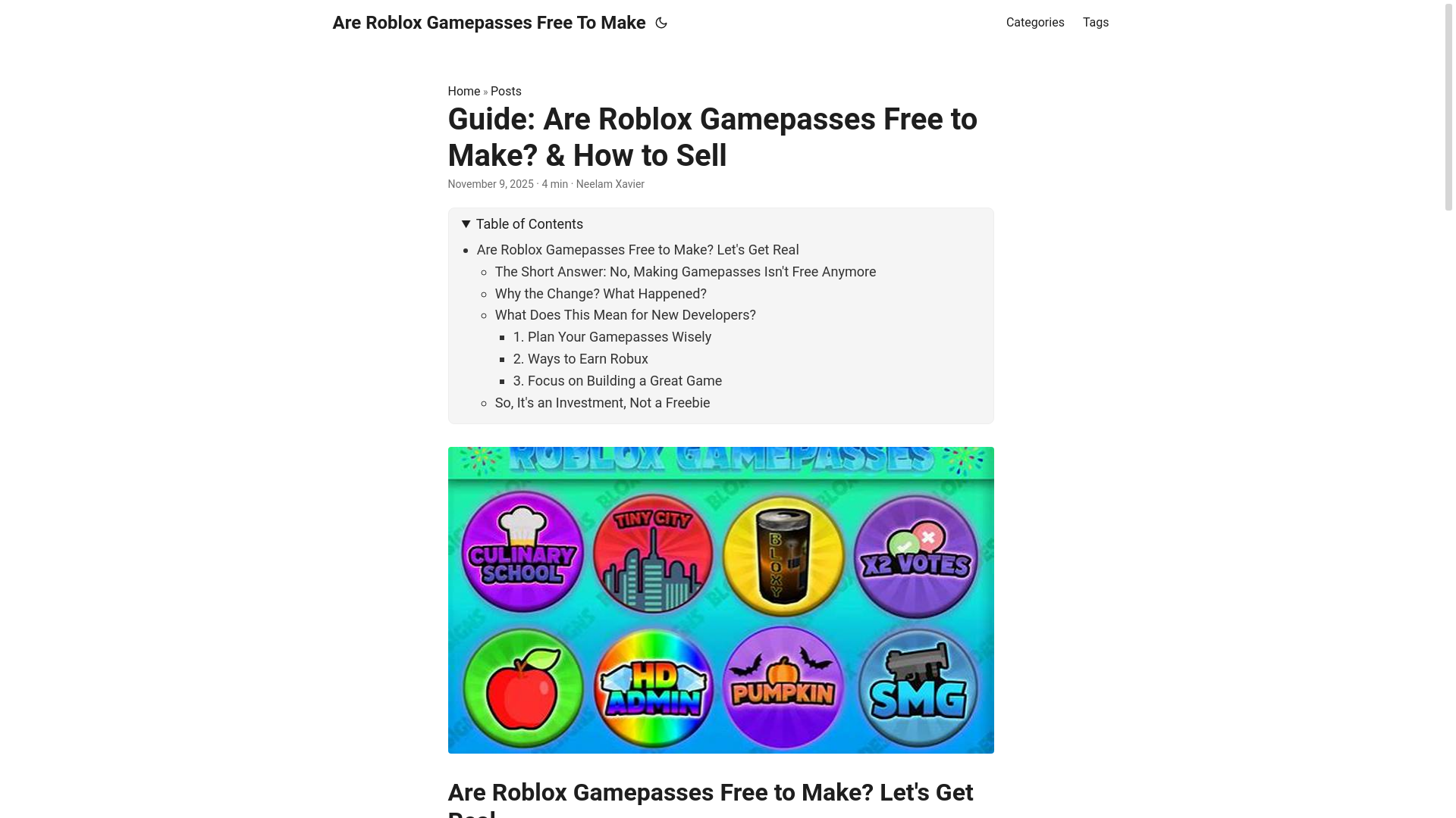 website screenshot of https://are-roblox-gamepasses-free-to-make.pages.dev/