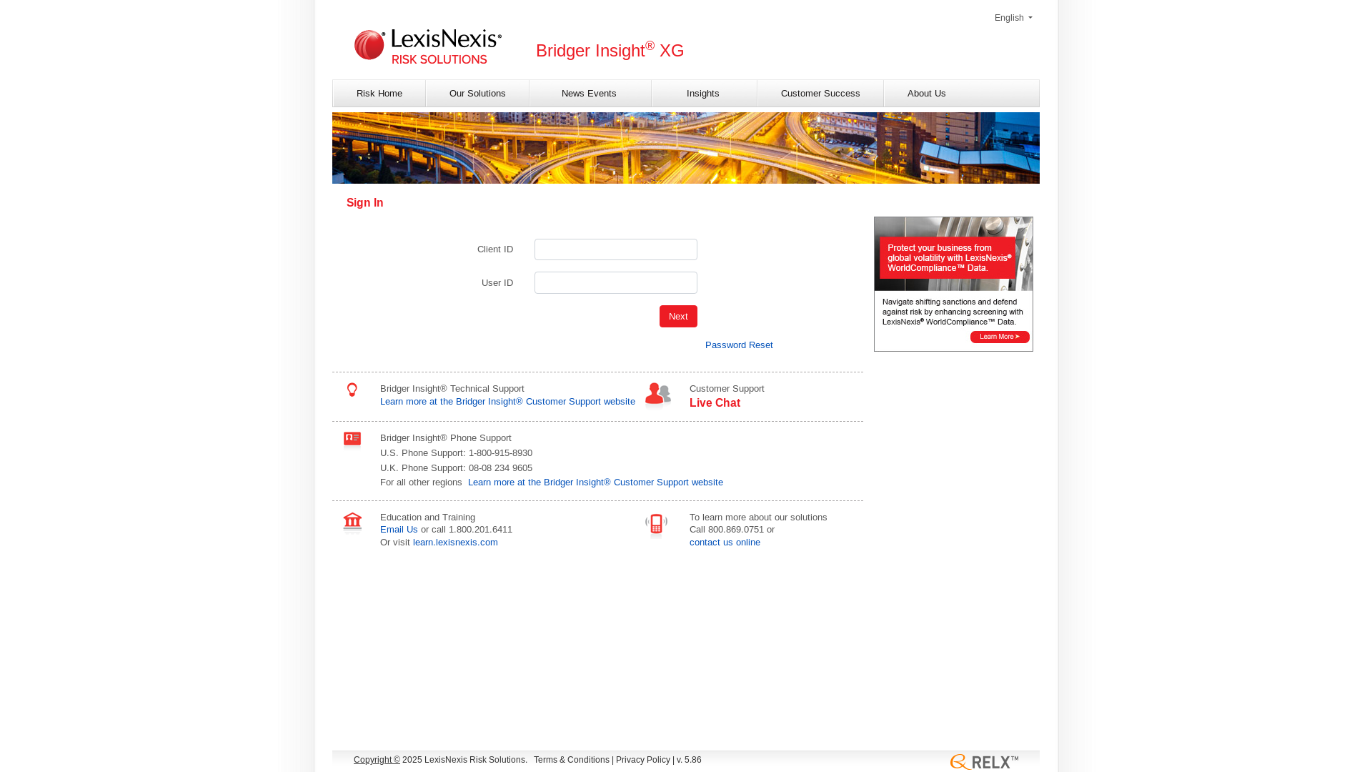 website screenshot of https://bridgerstaging.lexisnexis.com/