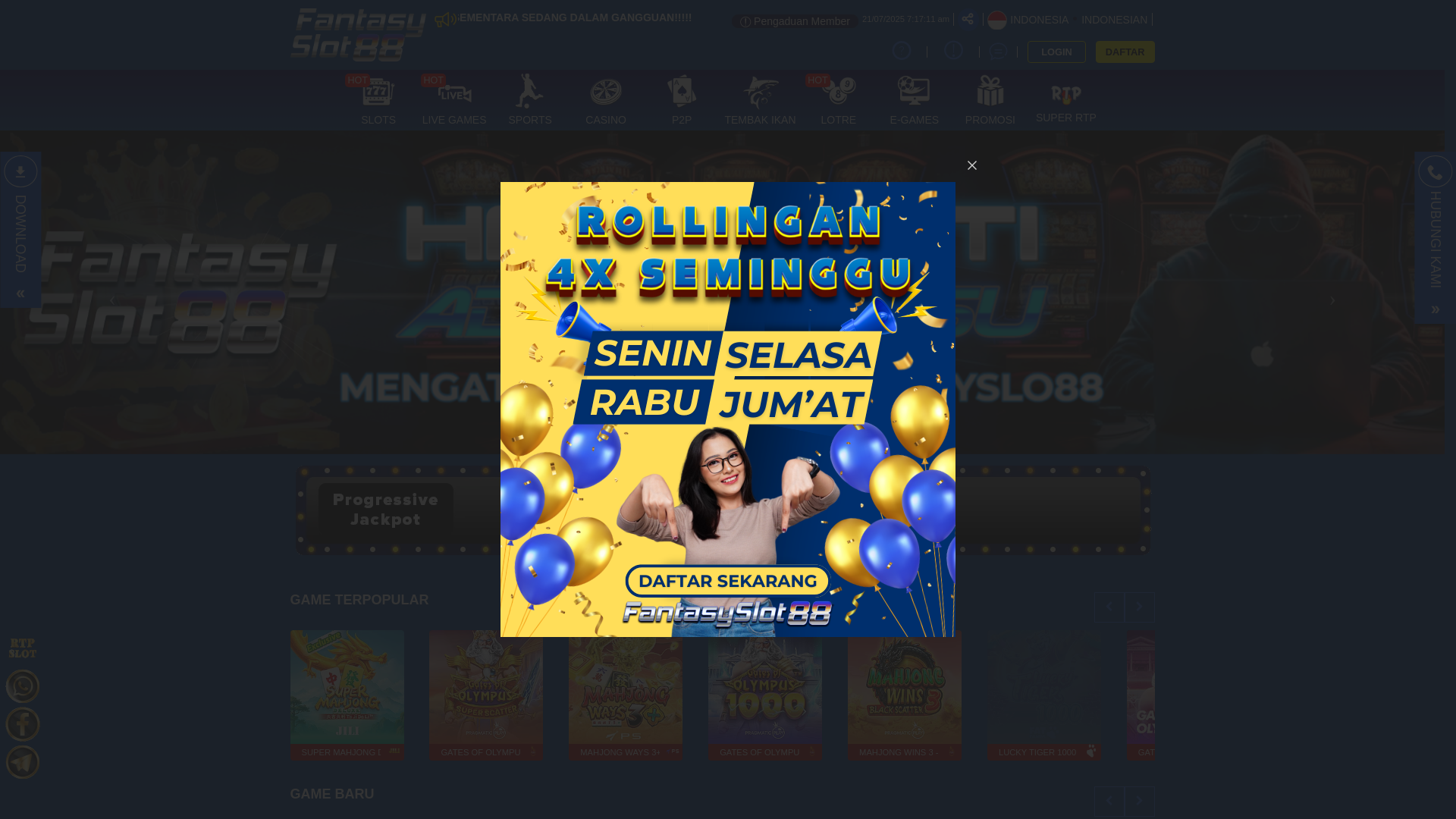 website screenshot of https://fantasislot88.life/