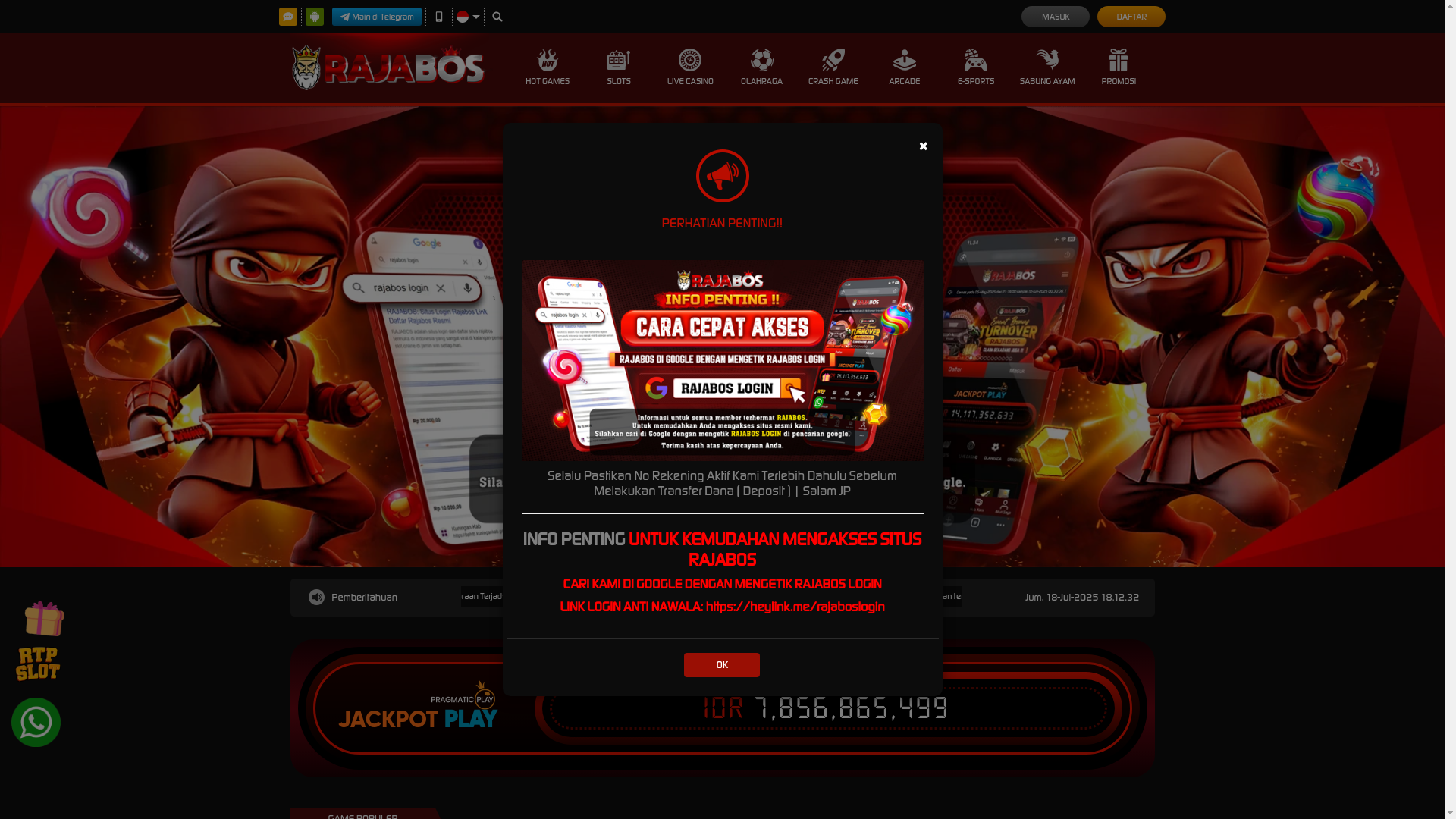 website screenshot of https://rajabosvip.com/