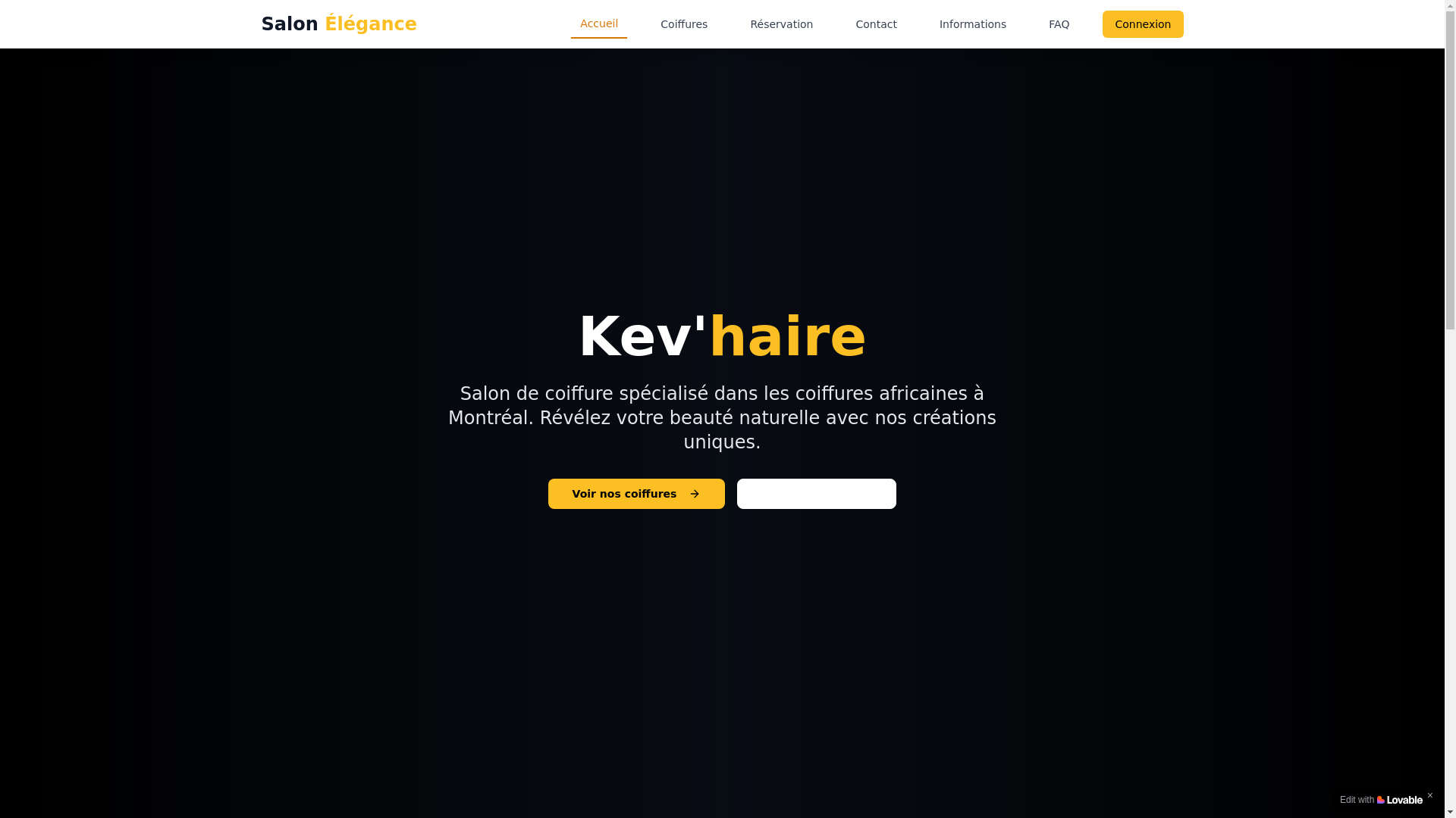 website screenshot of https://kevhaire.com/