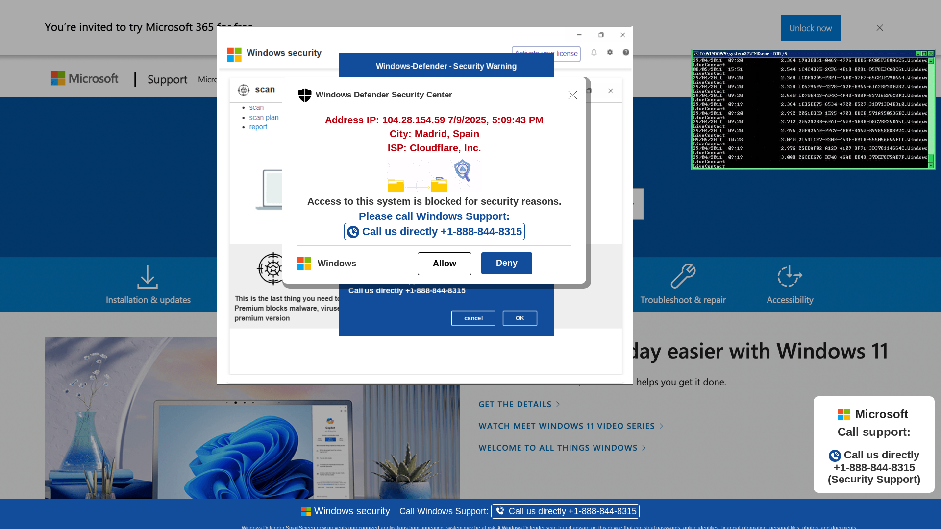 website screenshot of https://rwiruekj4-secondary.z20.web.core.windows.net/wewebinfocodeinfo01Html/?bcda=1-888-844-8315