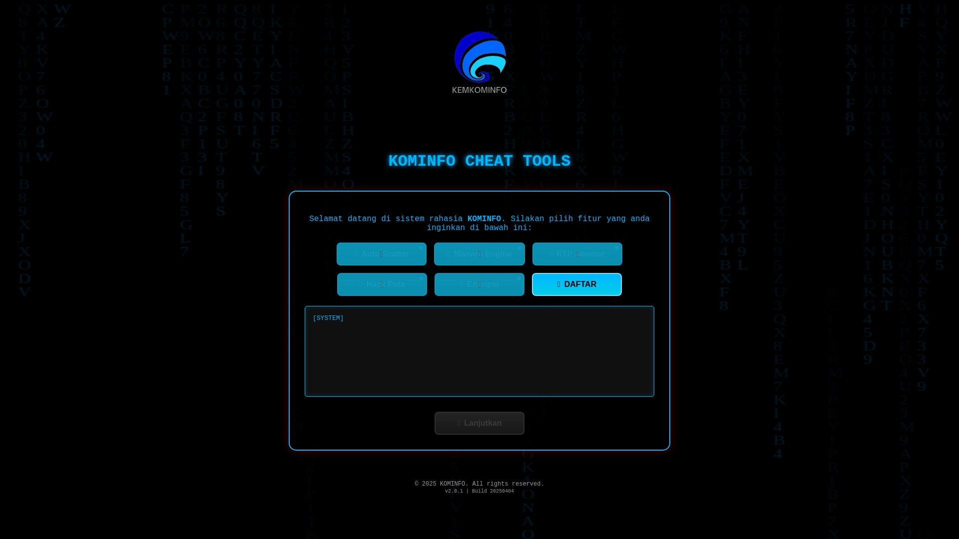 website screenshot of https://kominfo-cheatt-tools1.pages.dev/