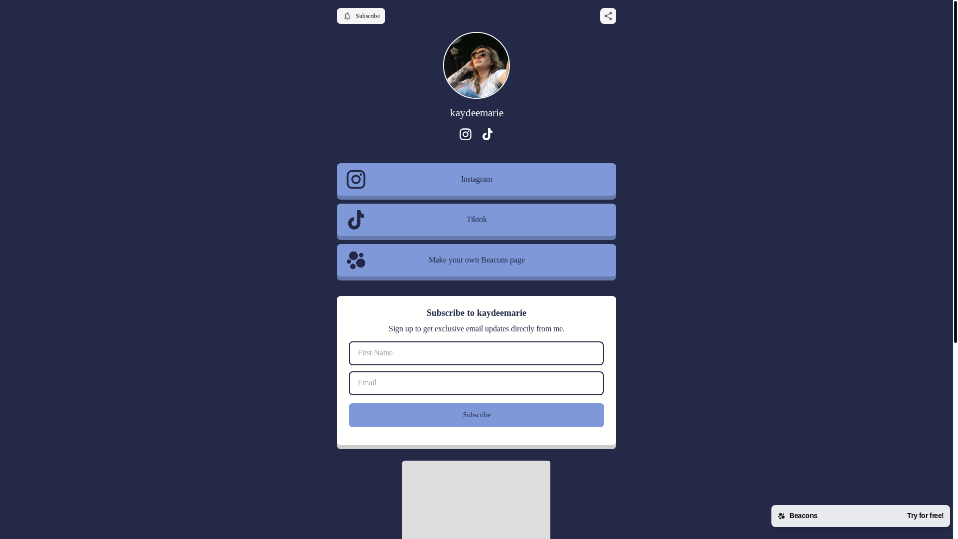 website screenshot of https://kaydeemarie.com/