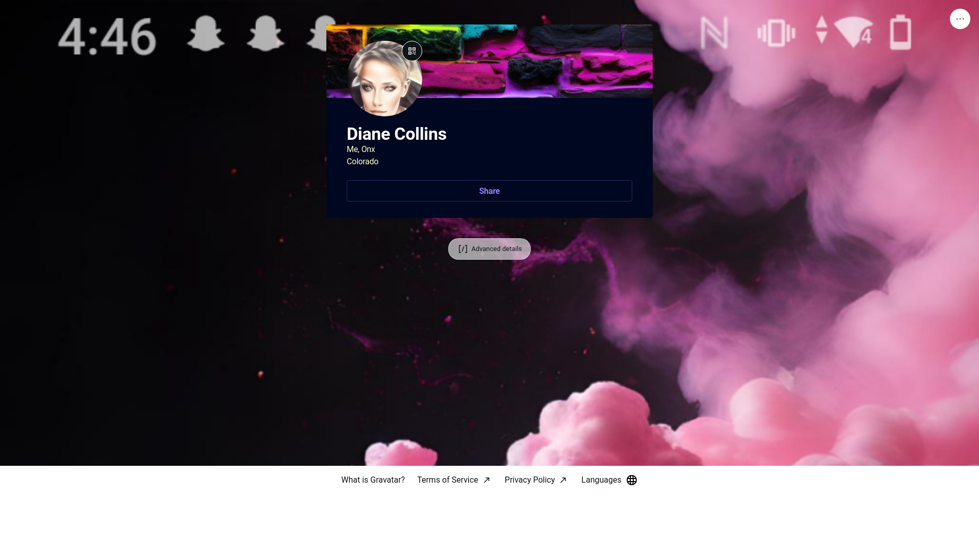 website screenshot of https://diane-collins.rocks/