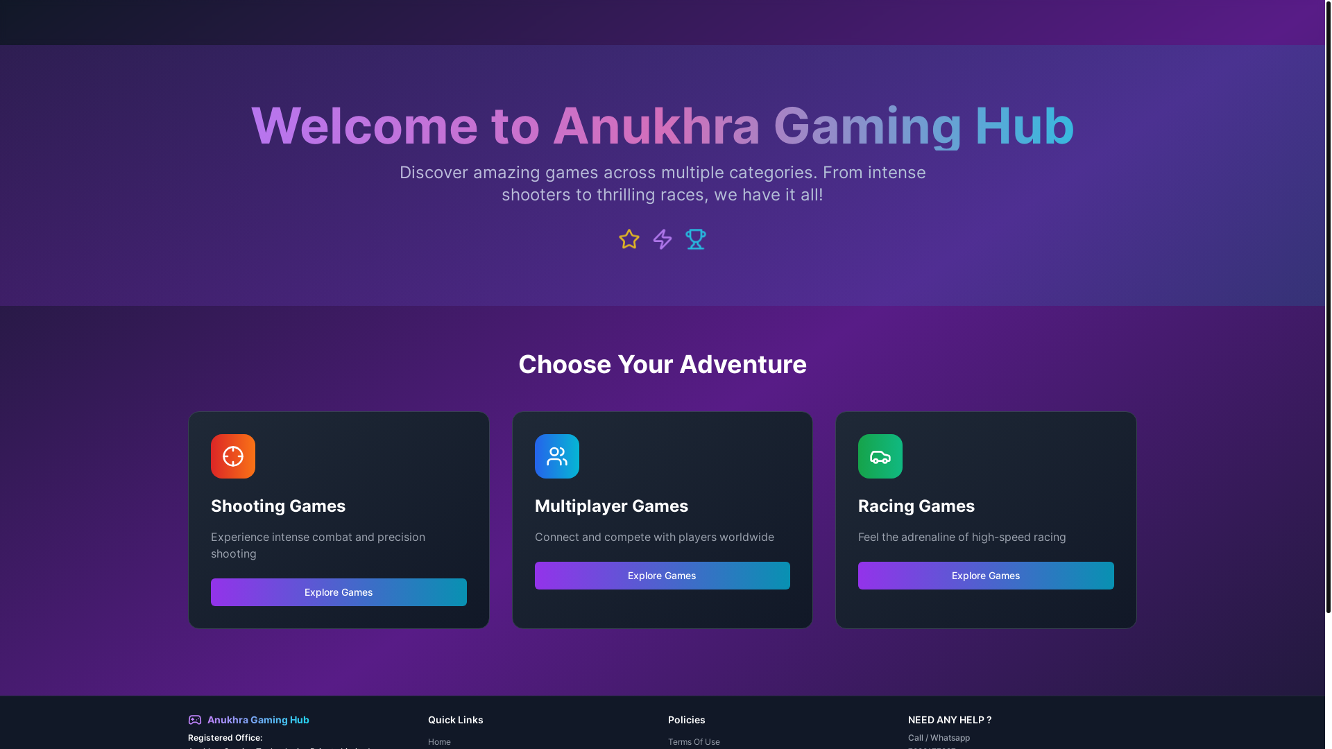 website screenshot of https://anukhragaminghub.online/