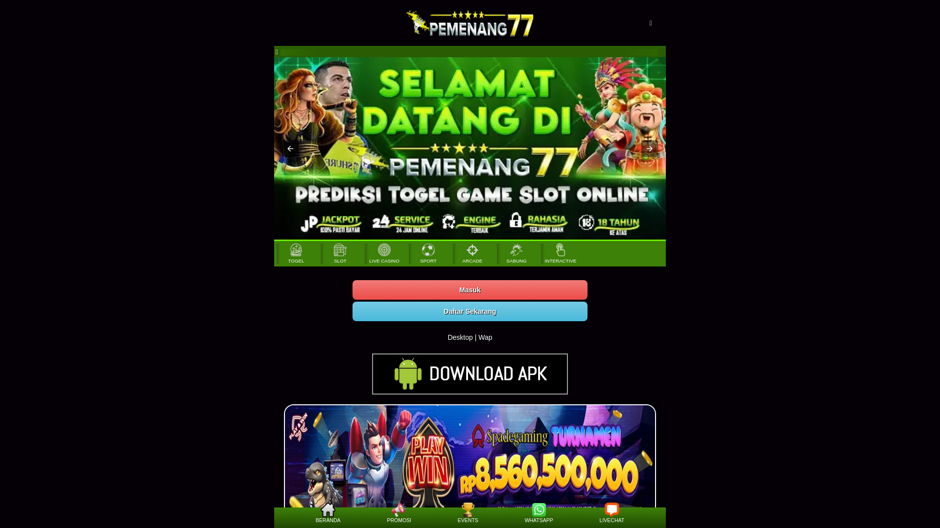 website screenshot of https://pemenang77vvip.pages.dev/