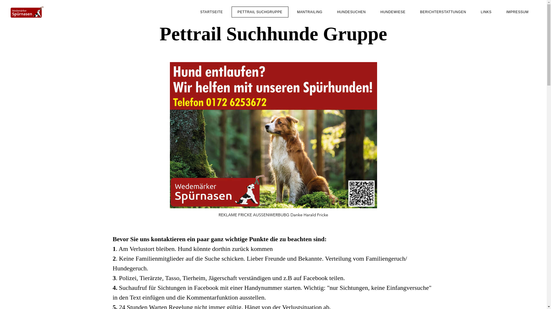 website screenshot of https://wedemark-suchhunde.de/