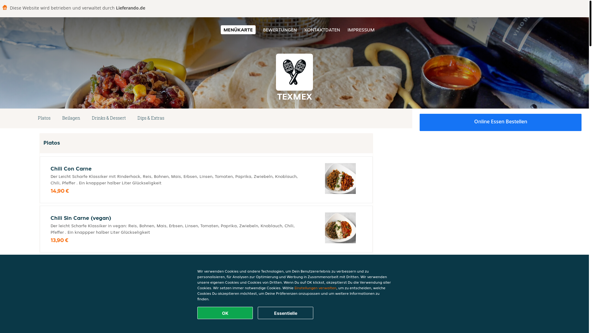 website screenshot of https://texmex-luneburg.de/