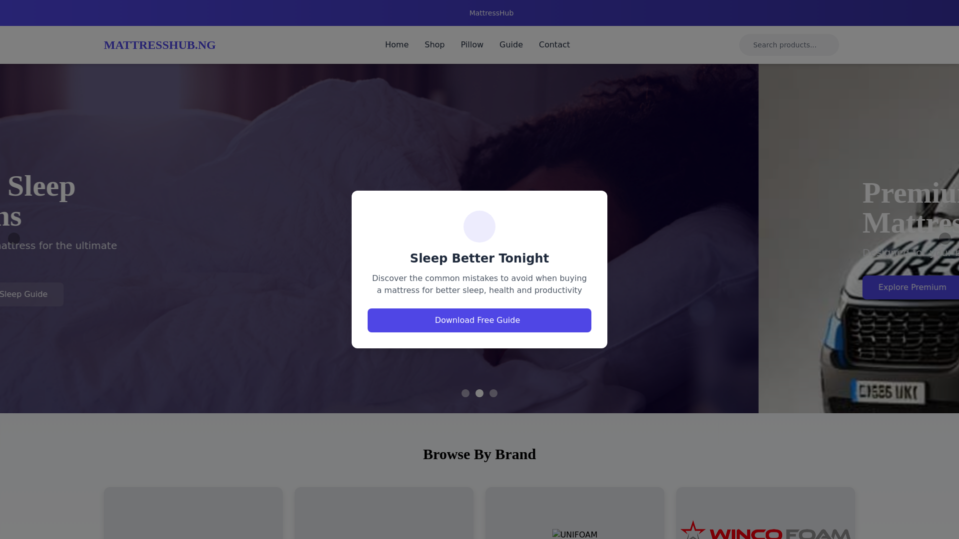 website screenshot of https://mattresshub.ng/
