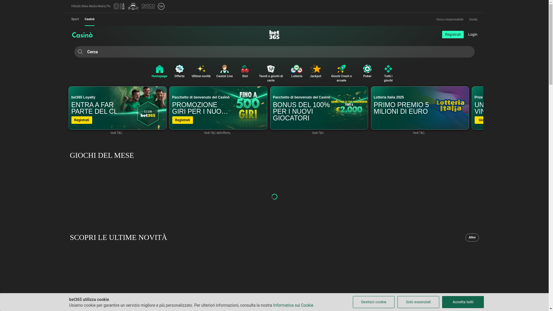 website screenshot of https://casino.bet365.it/