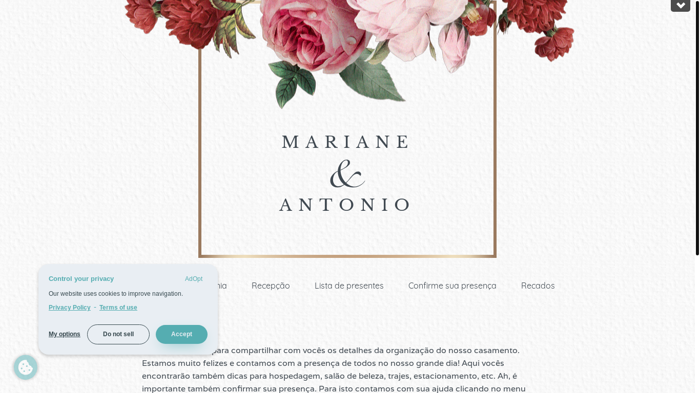 website screenshot of https://marianeantonio.com.br/