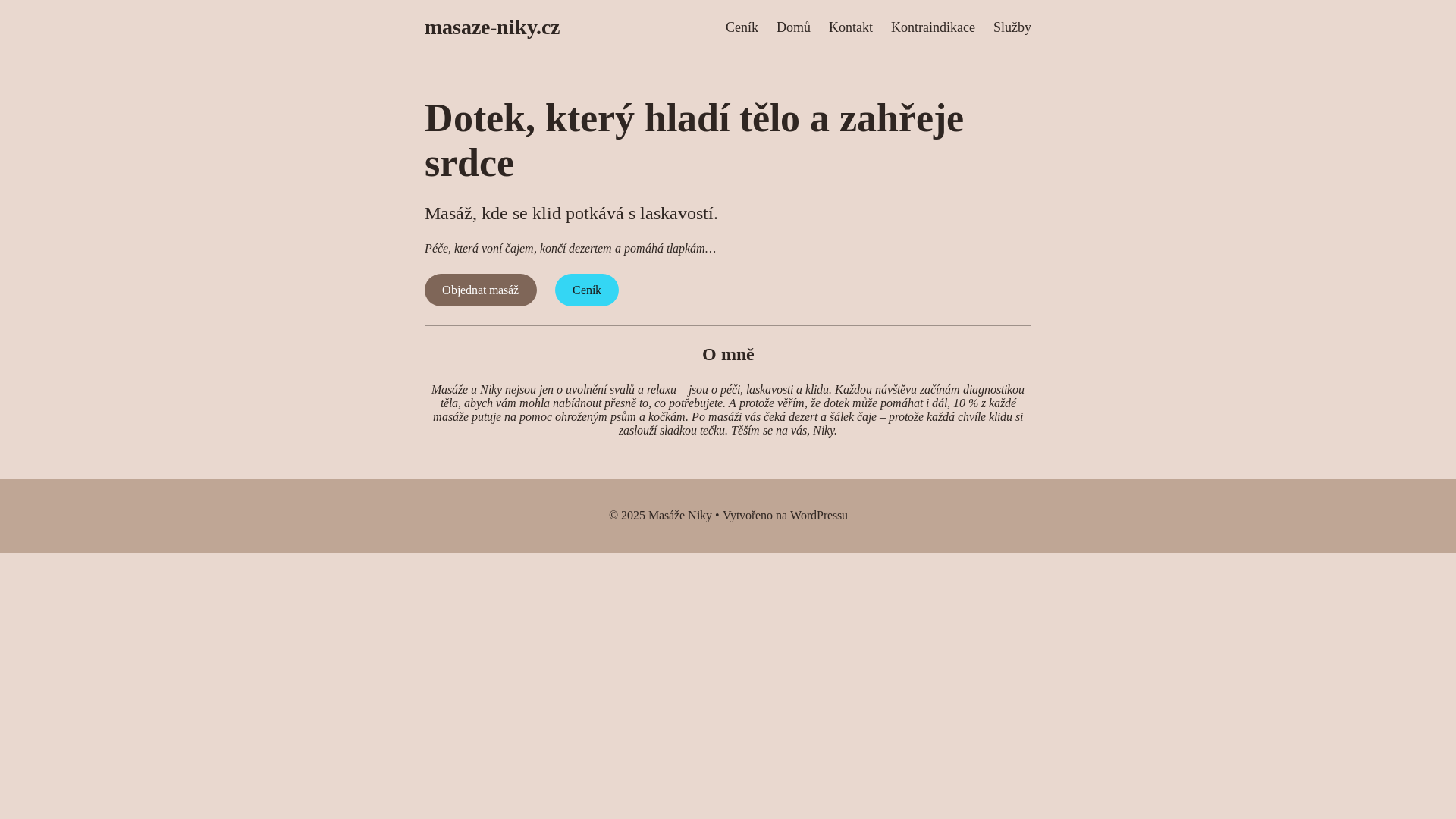 website screenshot of https://masaze-niky.cz/