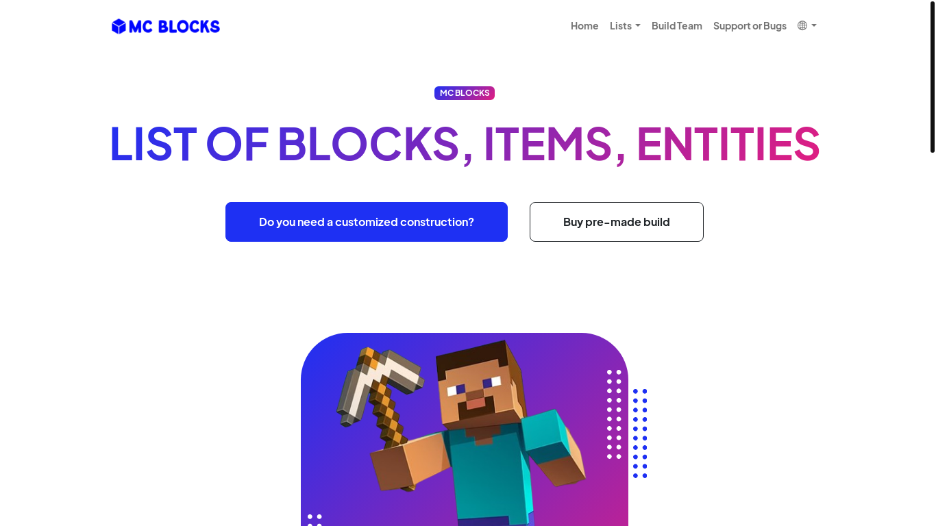 website screenshot of https://mcblocks.art/