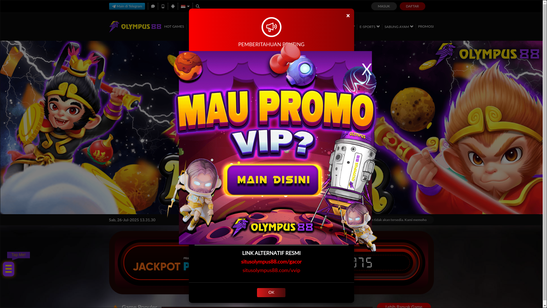website screenshot of https://olympus88raya.com/