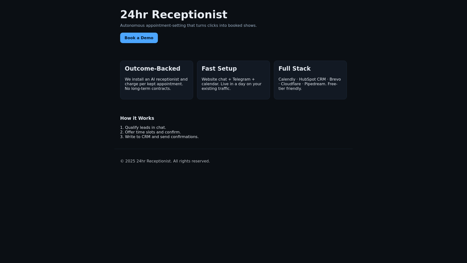 website screenshot of https://24hrreceptionist.pages.dev/