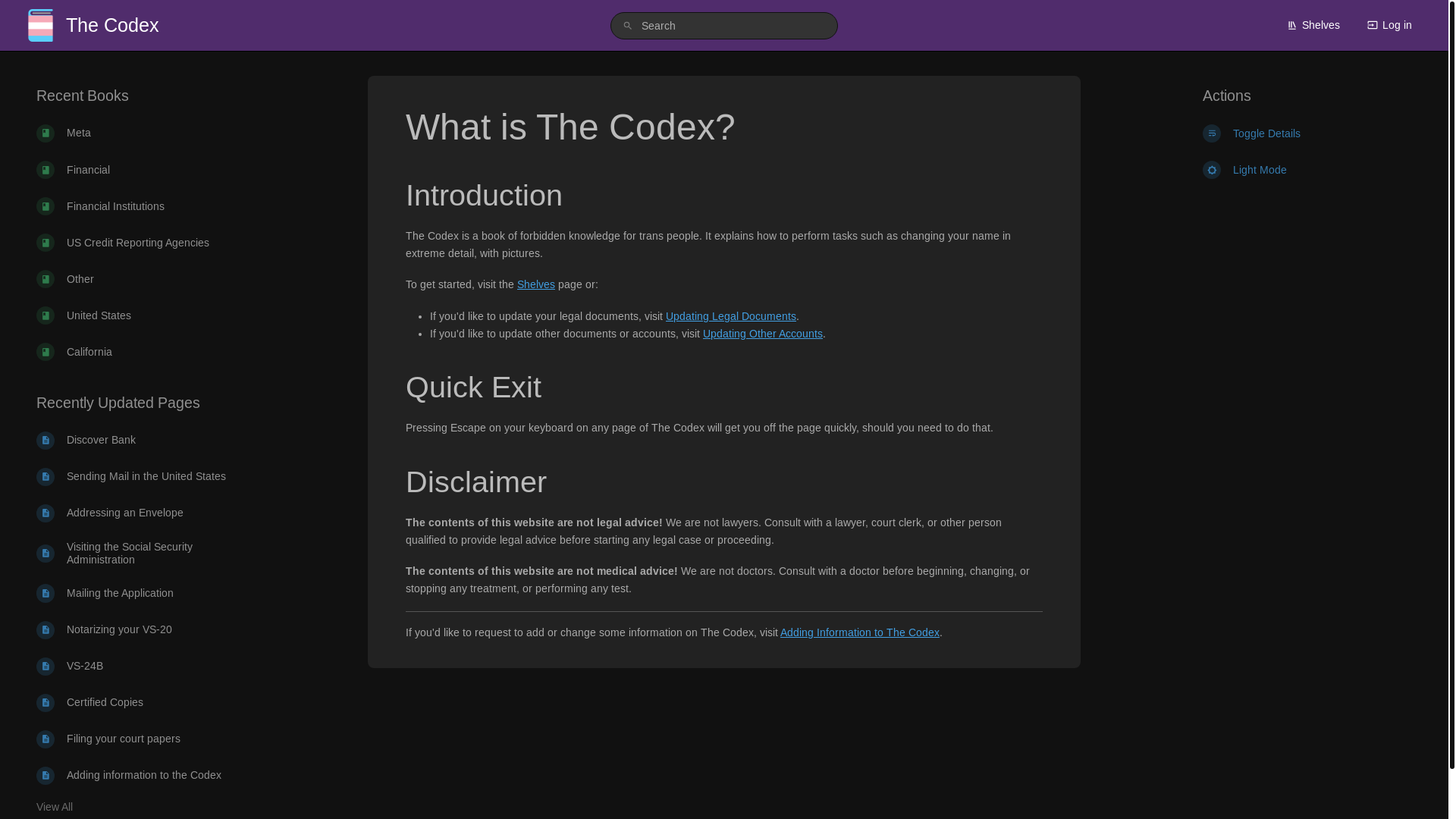 website screenshot of https://thecodex.gay/