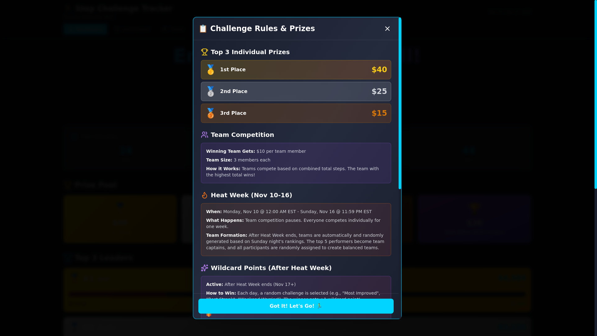 website screenshot of https://walking-challenge.xyz/