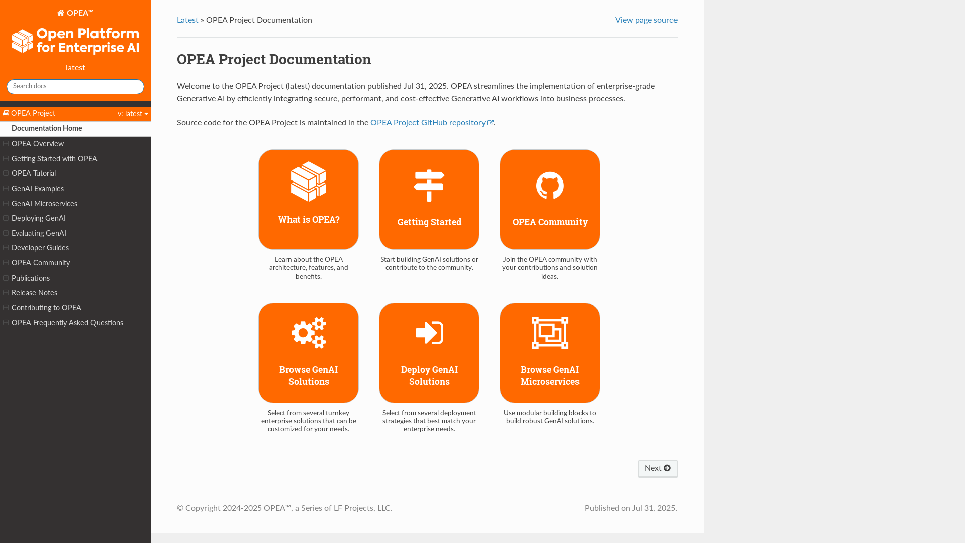 website screenshot of https://opea-project.github.io/