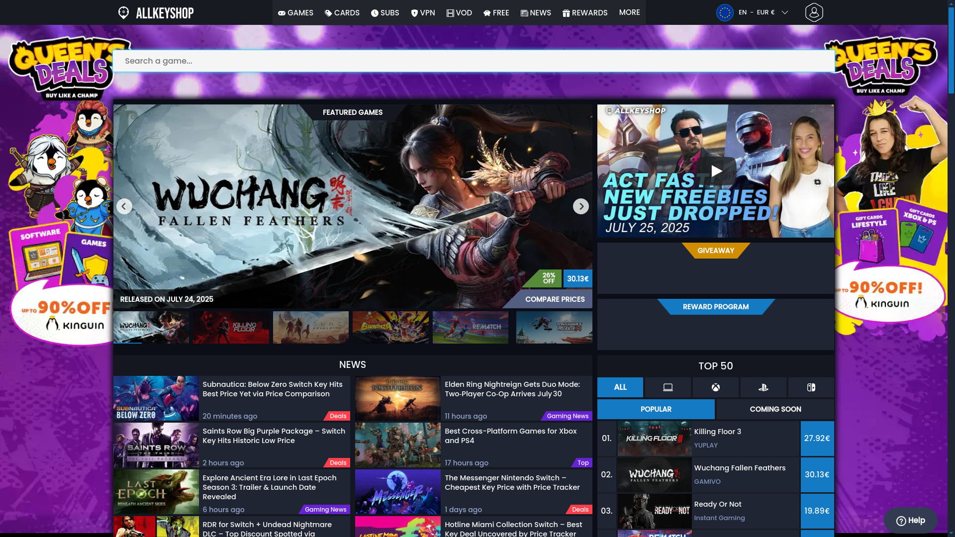 website screenshot of https://www.allkeyshop.com/