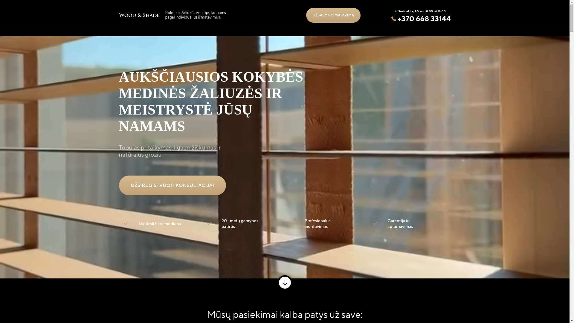 website screenshot of https://woodshade.lt/