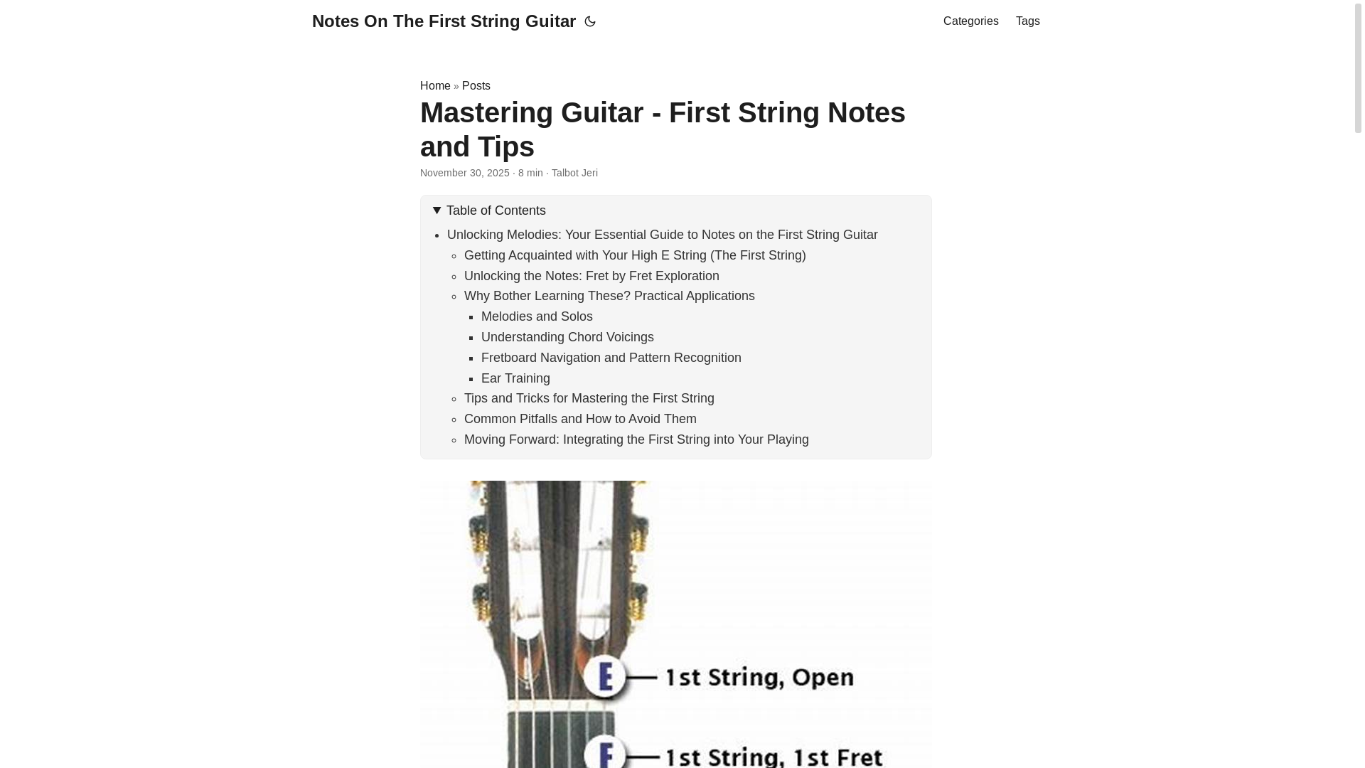 website screenshot of https://notesonthefirststringguitar.pages.dev/