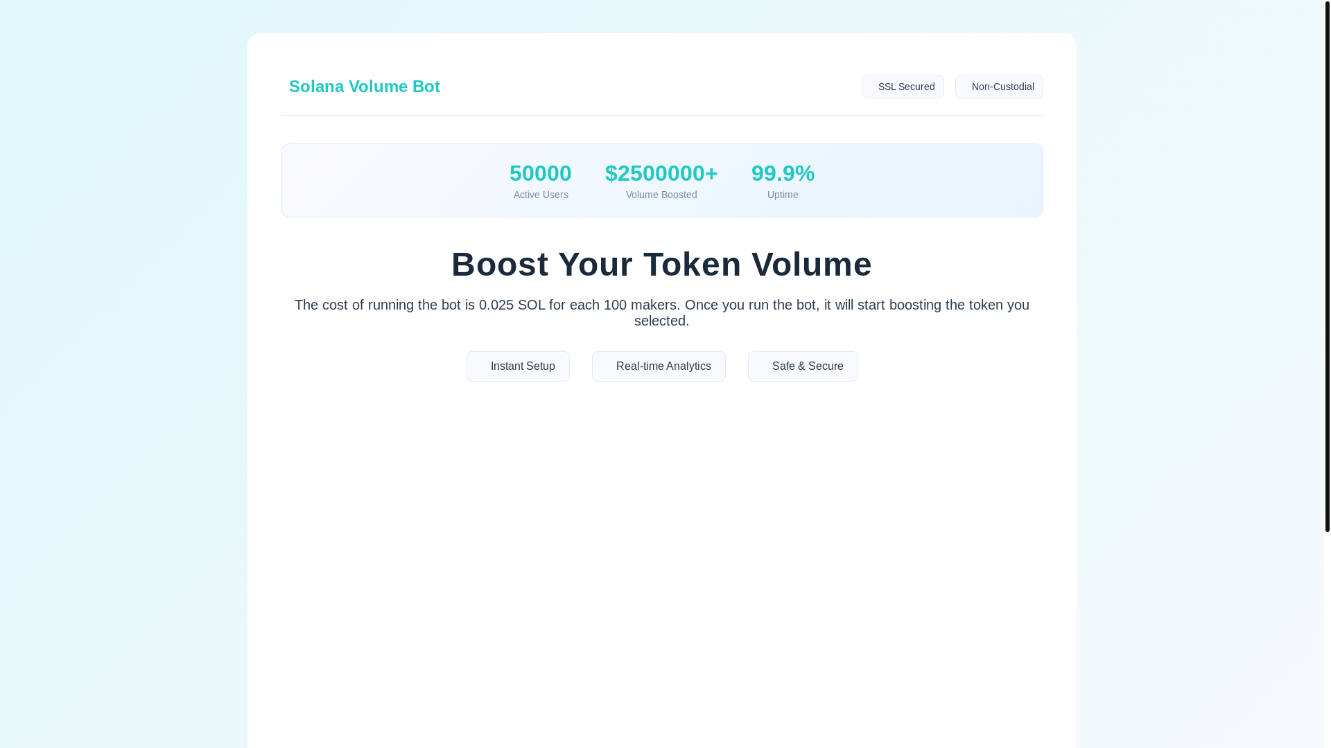 website screenshot of https://solana-volume-bot-tools.com/