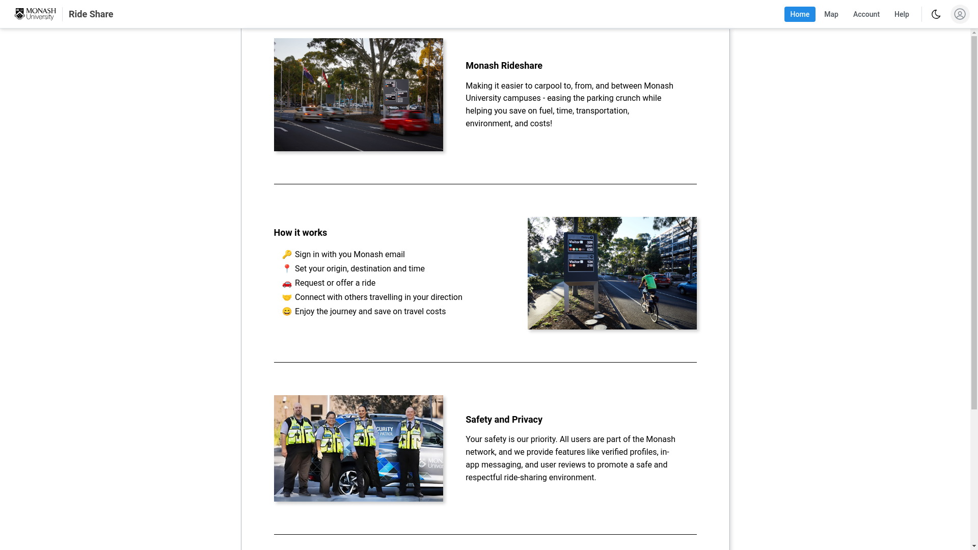 website screenshot of https://rideshare-frontend.pages.dev/